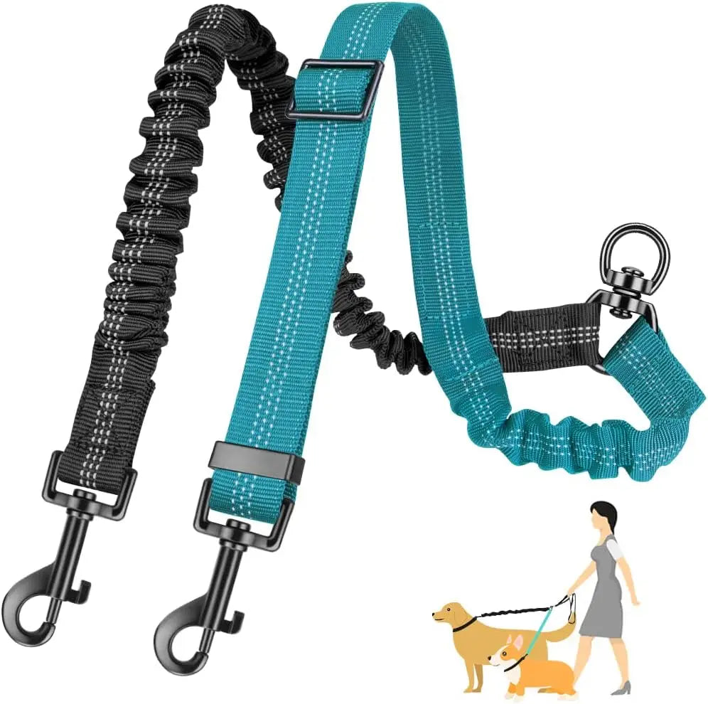 Dual Dog Leash Attachment With Adjustable Shock Absorbing Bungee