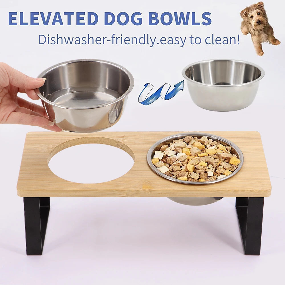 PETRAVEL Elevated Cat Bowls Tilted Raised Stand Dual Stainless Bowls