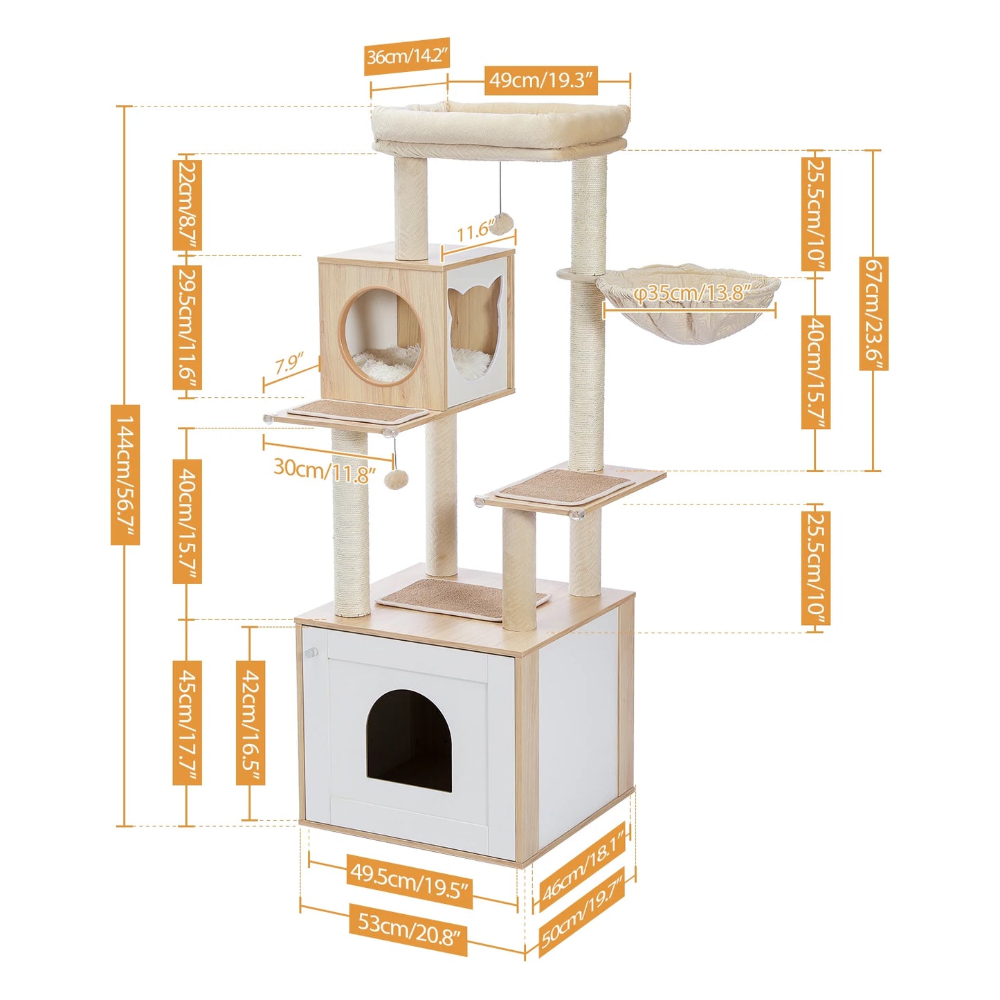 PAWZ Ro Multi Level Cat Tree Indoor Wood Tower With Scratching Posts