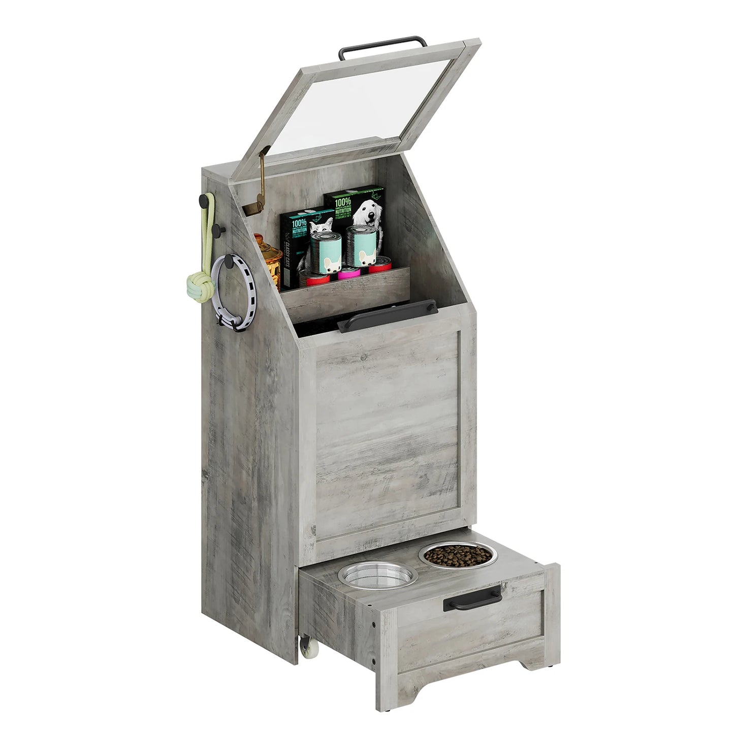 HiMISS Dog Feeding Station With Elevated Bowls And Storage Cabinet