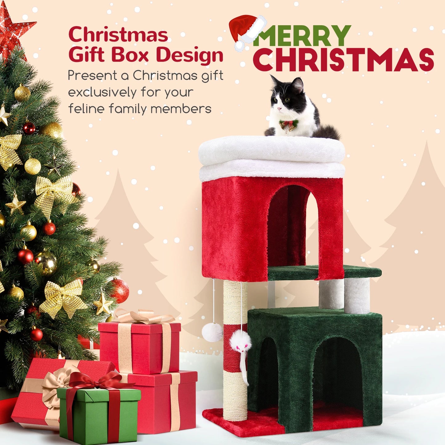 NONECN Christmas Cat Tree With Scratching Post For Indoor Cats
