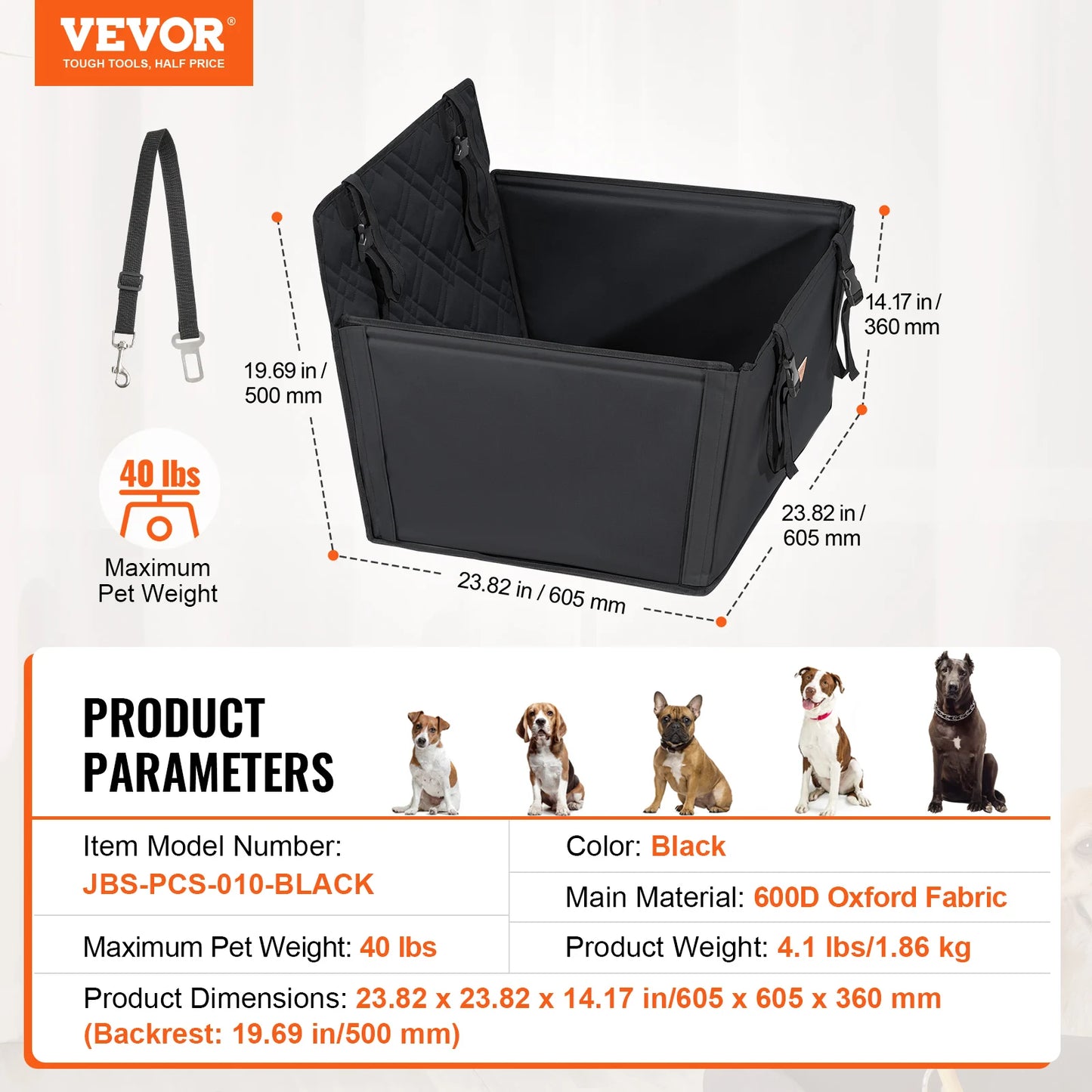 SucceBuy Waterproof Dog Car Seat Booster With Clip-On Safety Leash