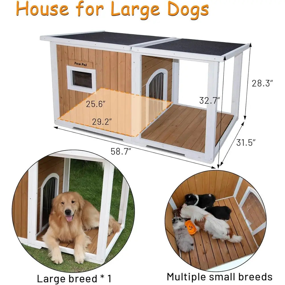 Weatherproof Insulated Outdoor Dog House With Elevated Floor And Roof