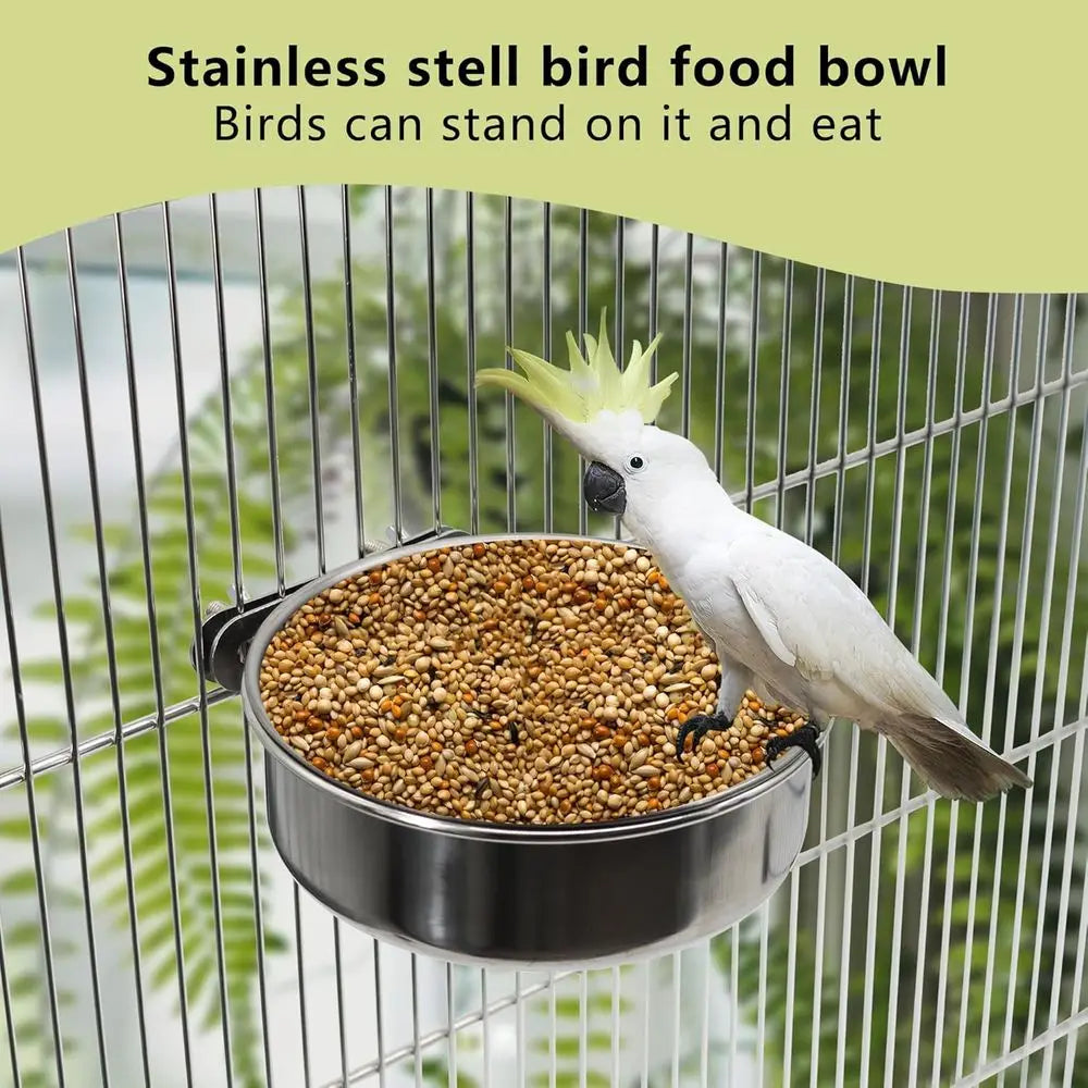Stainless Steel Bird Feeding Cups With Clamp For Cage 2 Pack