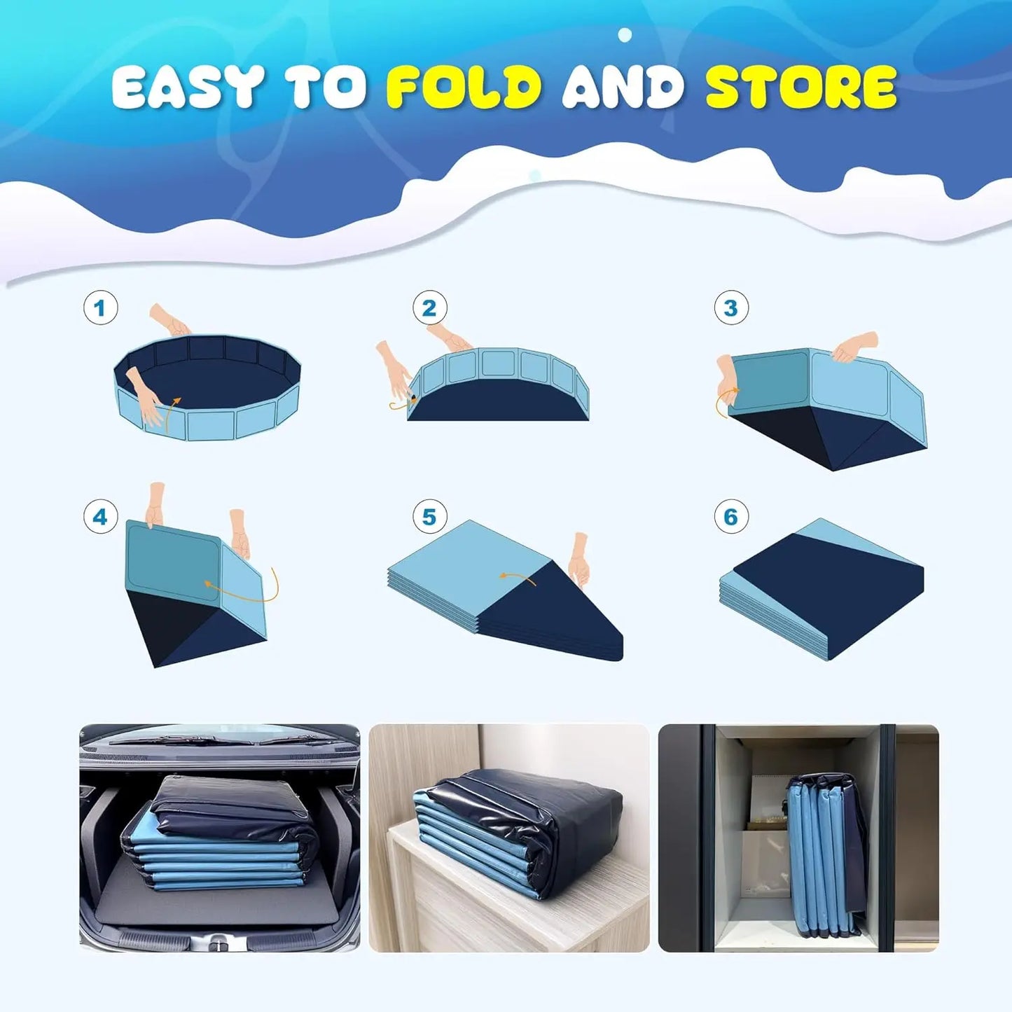Foldable Dog Pool Collapsible Hard Plastic Kiddie Family Swimming Pool