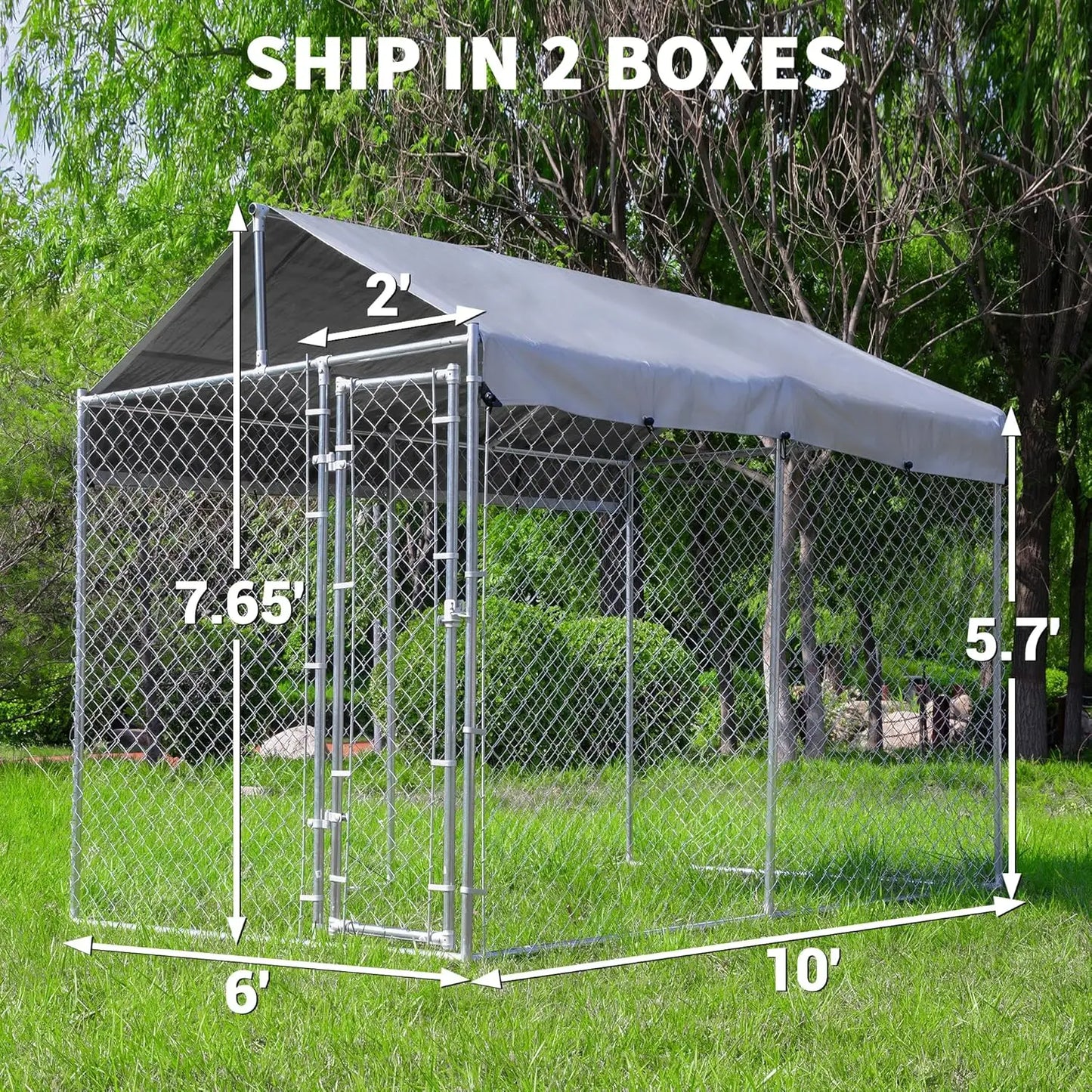Galvanized Outdoor Dog Kennel With Roof Lock UV Resistant Cover