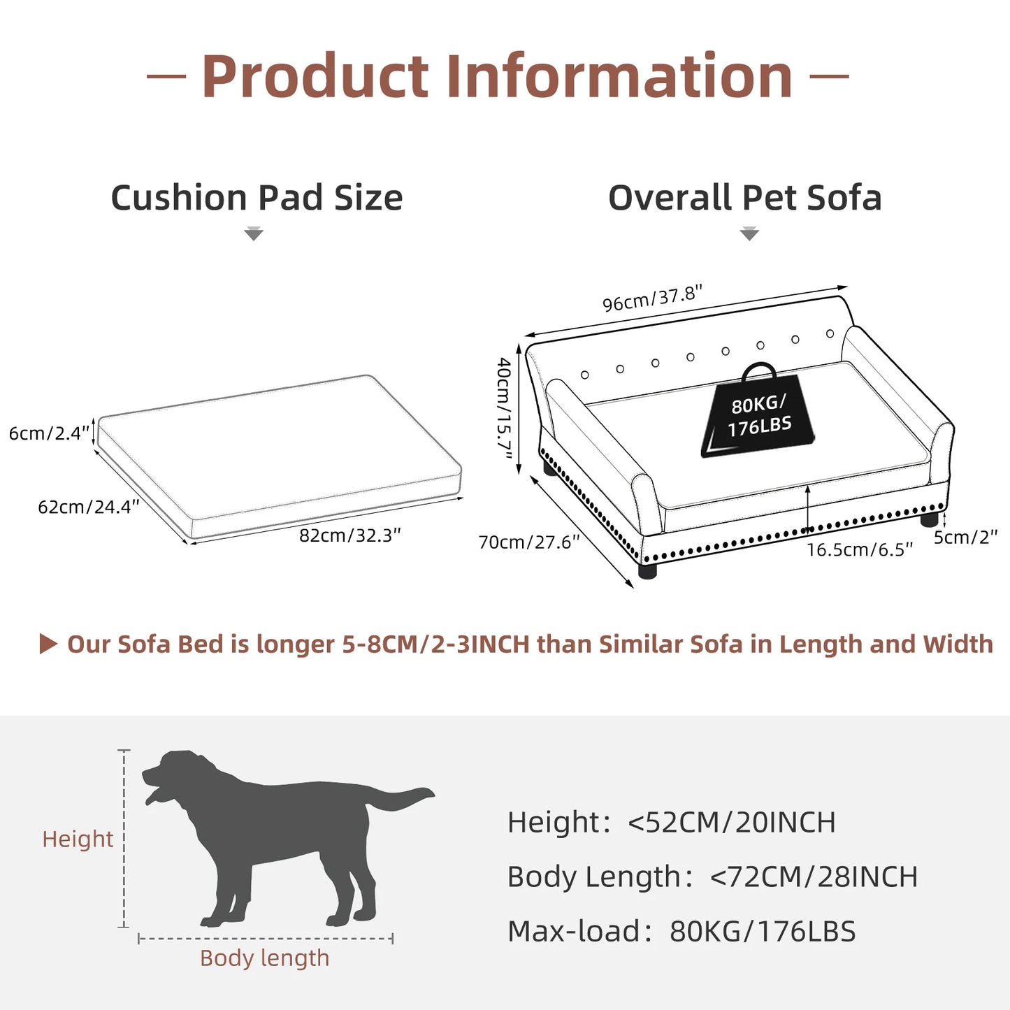 BINGOPAW Elevated Dog Sofa Bed With Microfiber Leather Cover