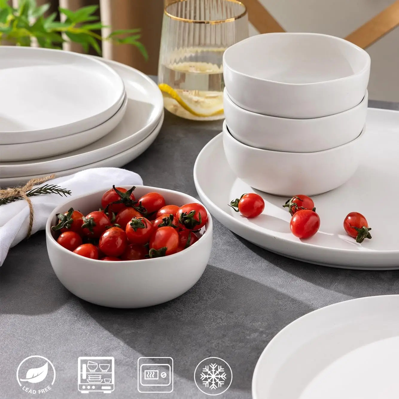 Ceramic Soup Bowls Set of 6 Chip-Resistant With Wavy Rim and Reactive Glaze