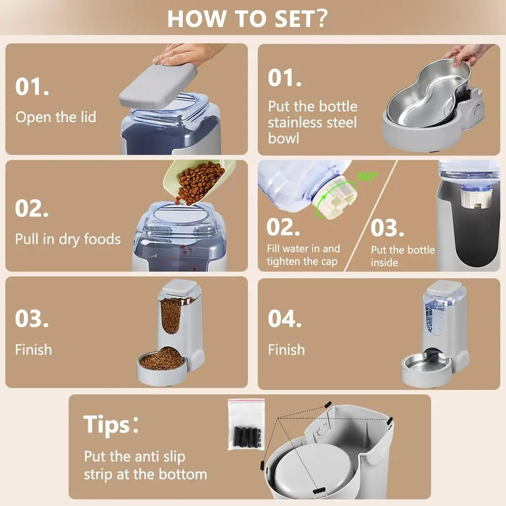 XMSJ Cat Feeder and Water Dispenser With Stainless Steel Bowl