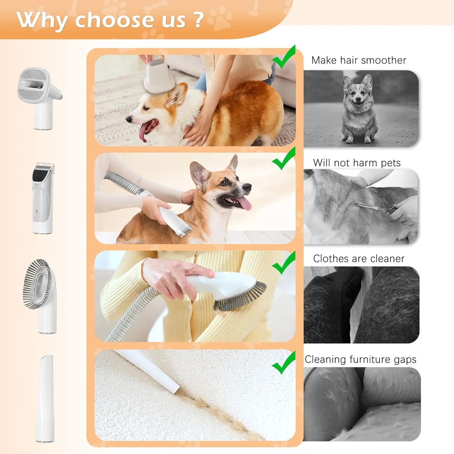 Pet Grooming Vacuum Kit With Low Noise For Hair Shedding