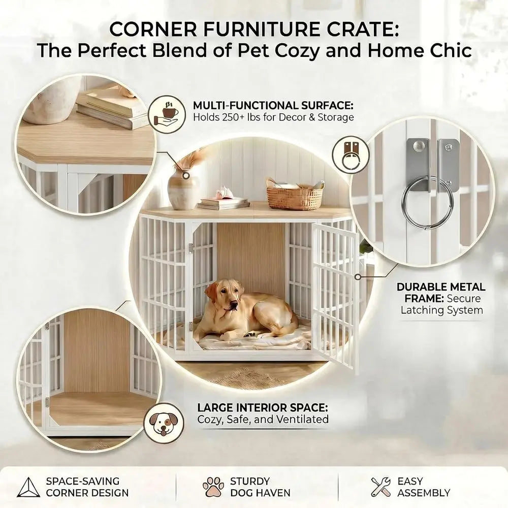 Lockable Wooden Dog Crate Furniture End Table For Dogs