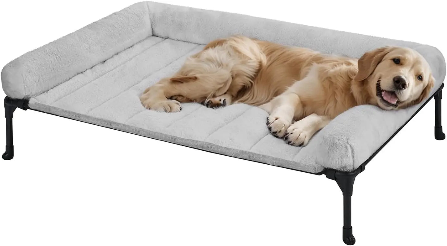 Elevated Orthopedic Dog Bed With Fluffy Bolster For Pet Comfort