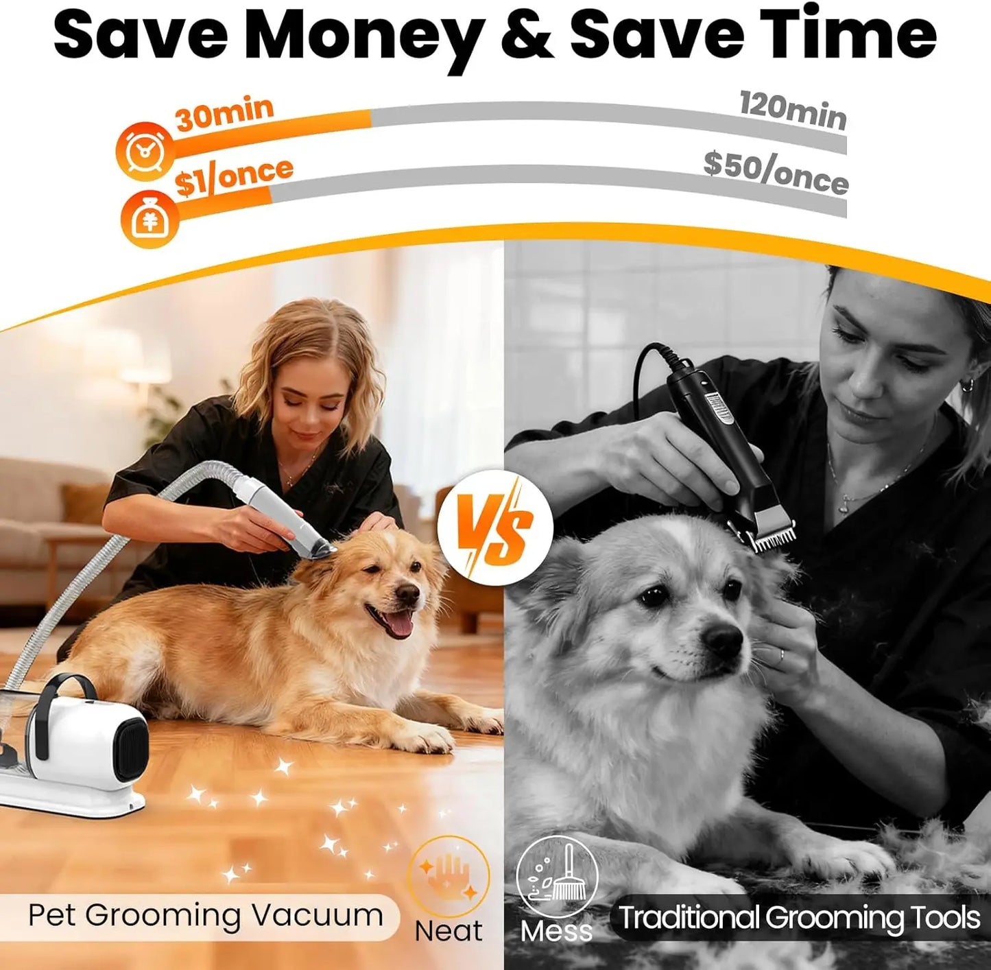 All-In-One Pet Grooming Vacuum With Hair Clipper And Shedding Brush