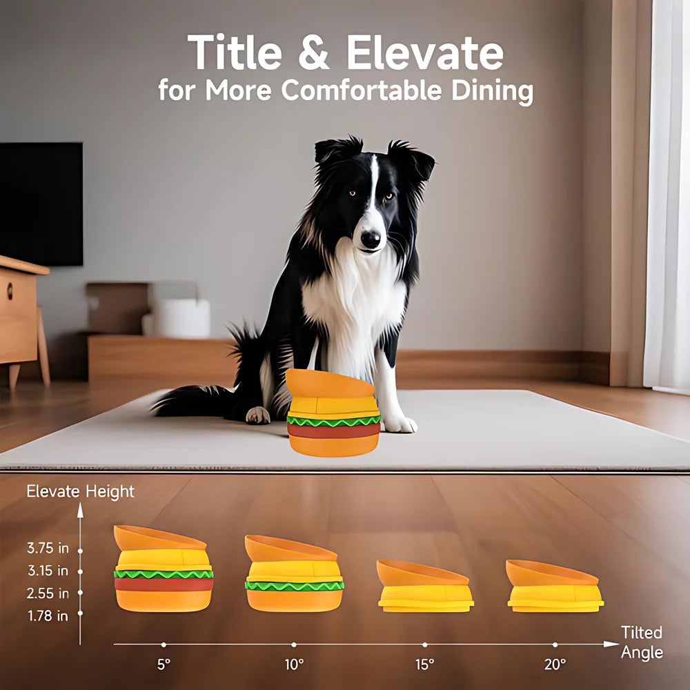 5-in-1 Burger Pet Bowls Set With Tilted, Elevated, Slow Feeder