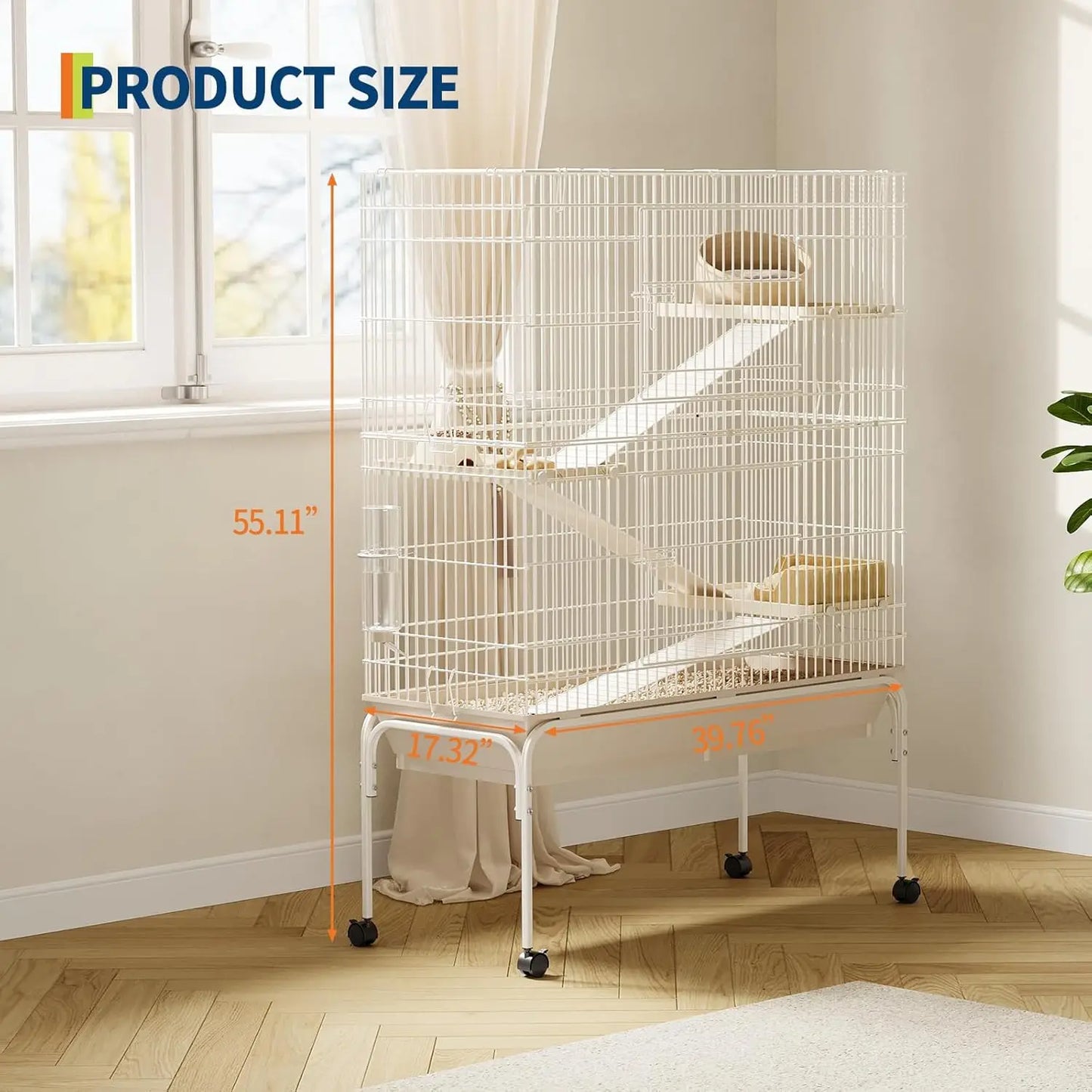 HiMISS 4-Tier Metal Small Animal Cage With Wheels And Ramps