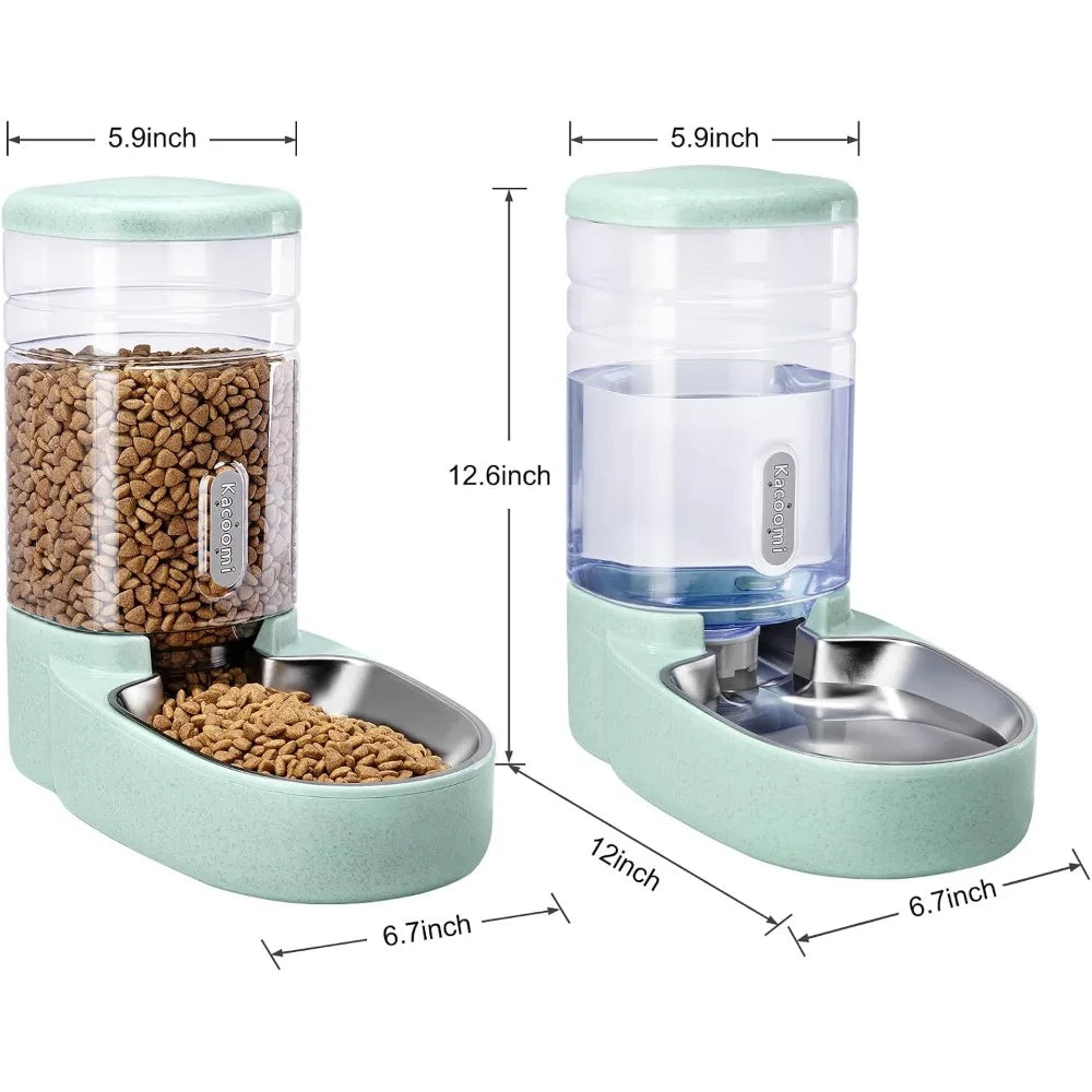 Automatic Pet Feeder And Water Dispenser With Stainless Steel Bowl