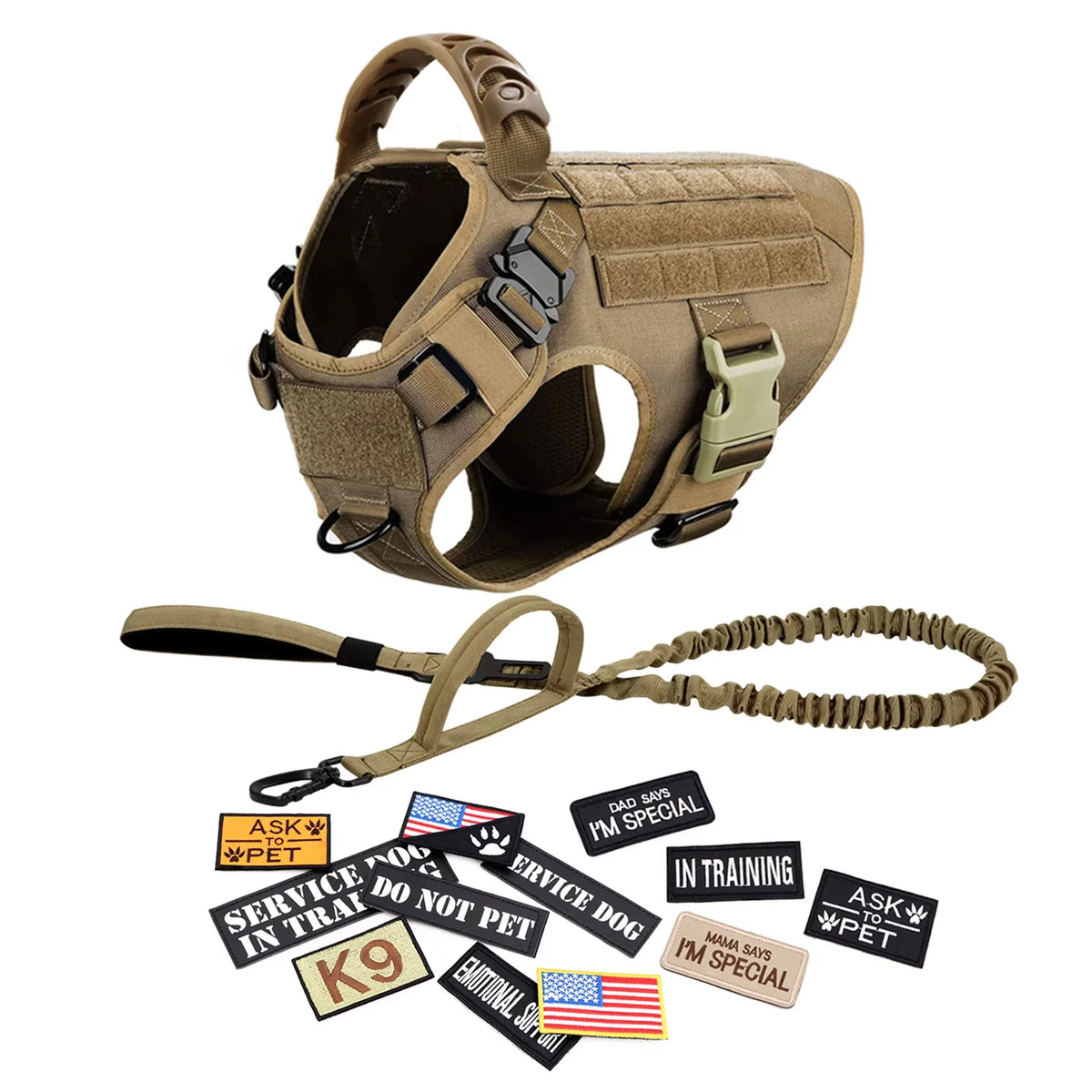 Military Nylon Dog Harness Vest Set For Malinois Training Patches