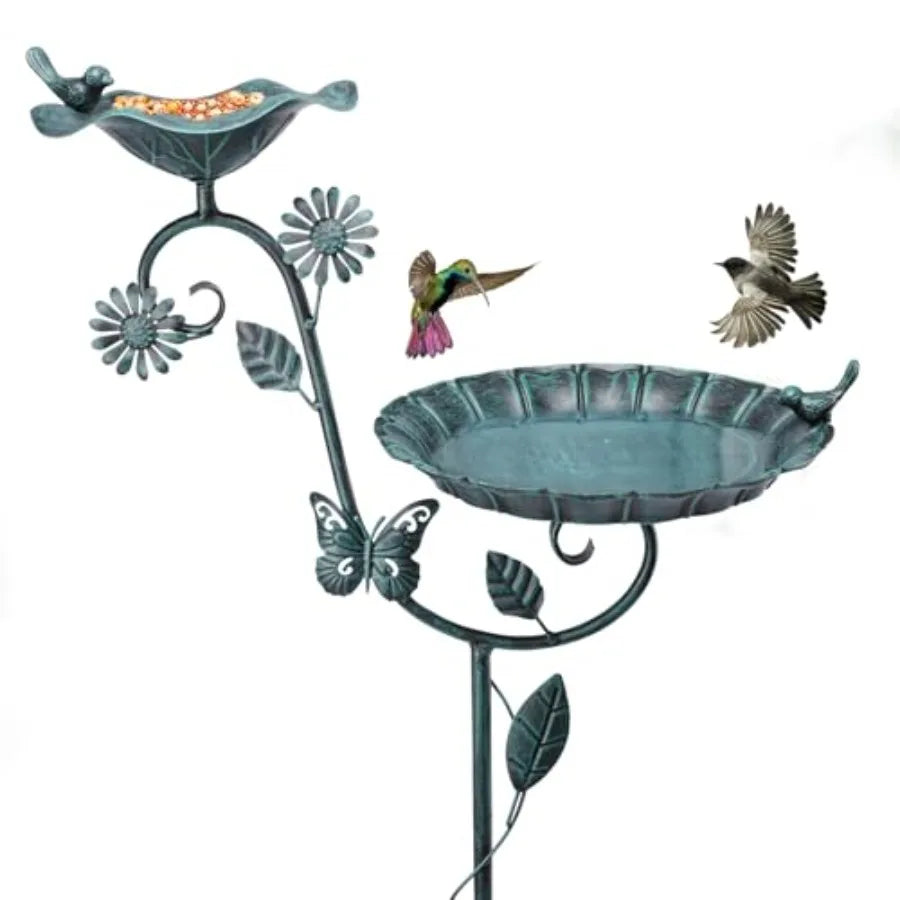 Outdoor Bird Bath And Feeder With Metal Stake