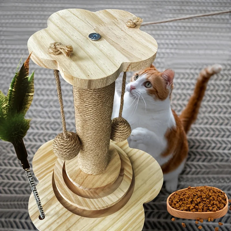 Indoor Cat Scratching Post With Teasing Wand And Ball Track