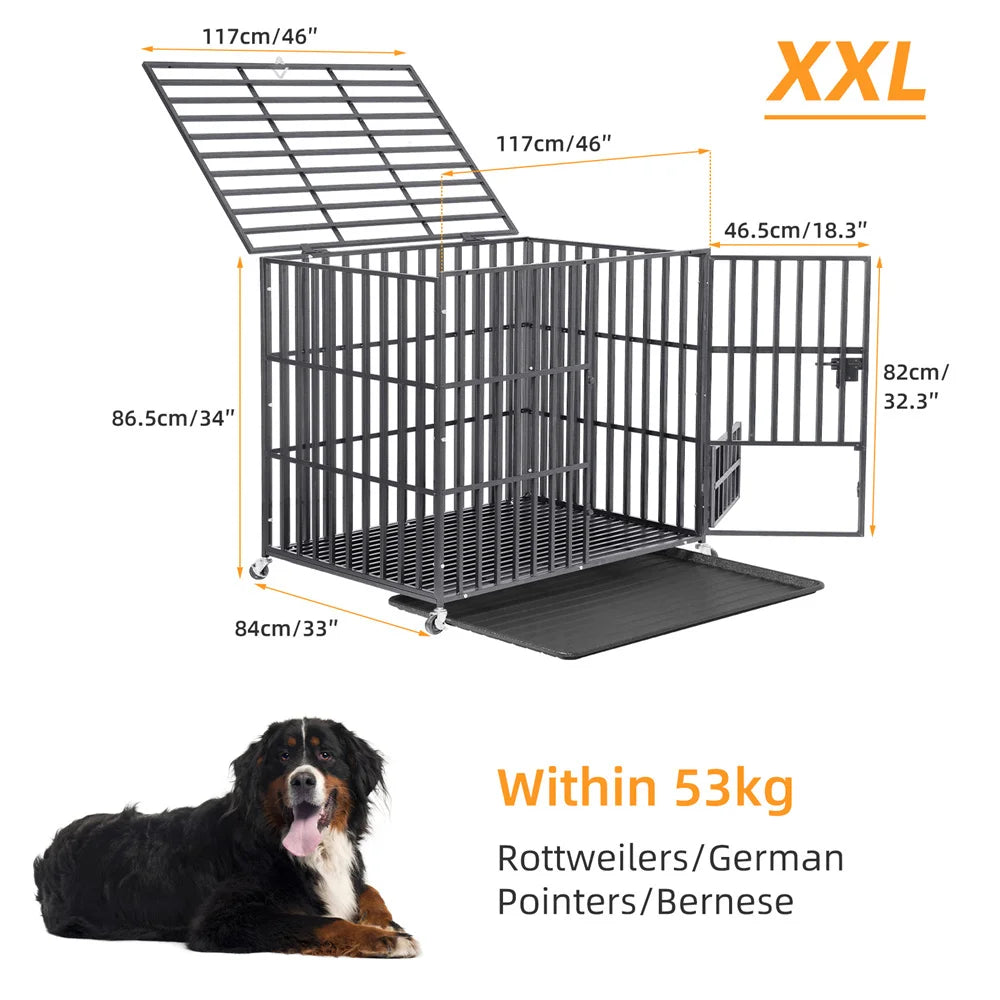 BORWART Heavy Duty Dog Crate Chew Resistant Metal Kennel With Locking Wheels