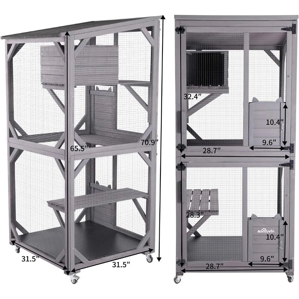 Aivituvin Cat Catio Outdoor Indoor Run Wooden Enclosure On Wheels