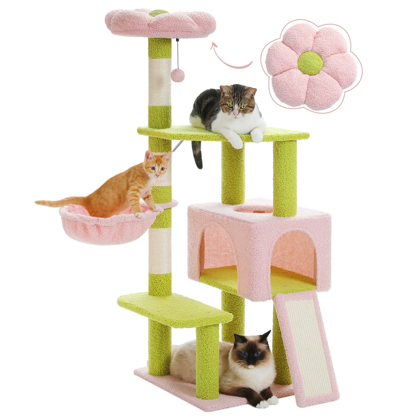 PEQULTI Flower Cat Tree Multi Level Cat Tower With Sisal Posts Hammock