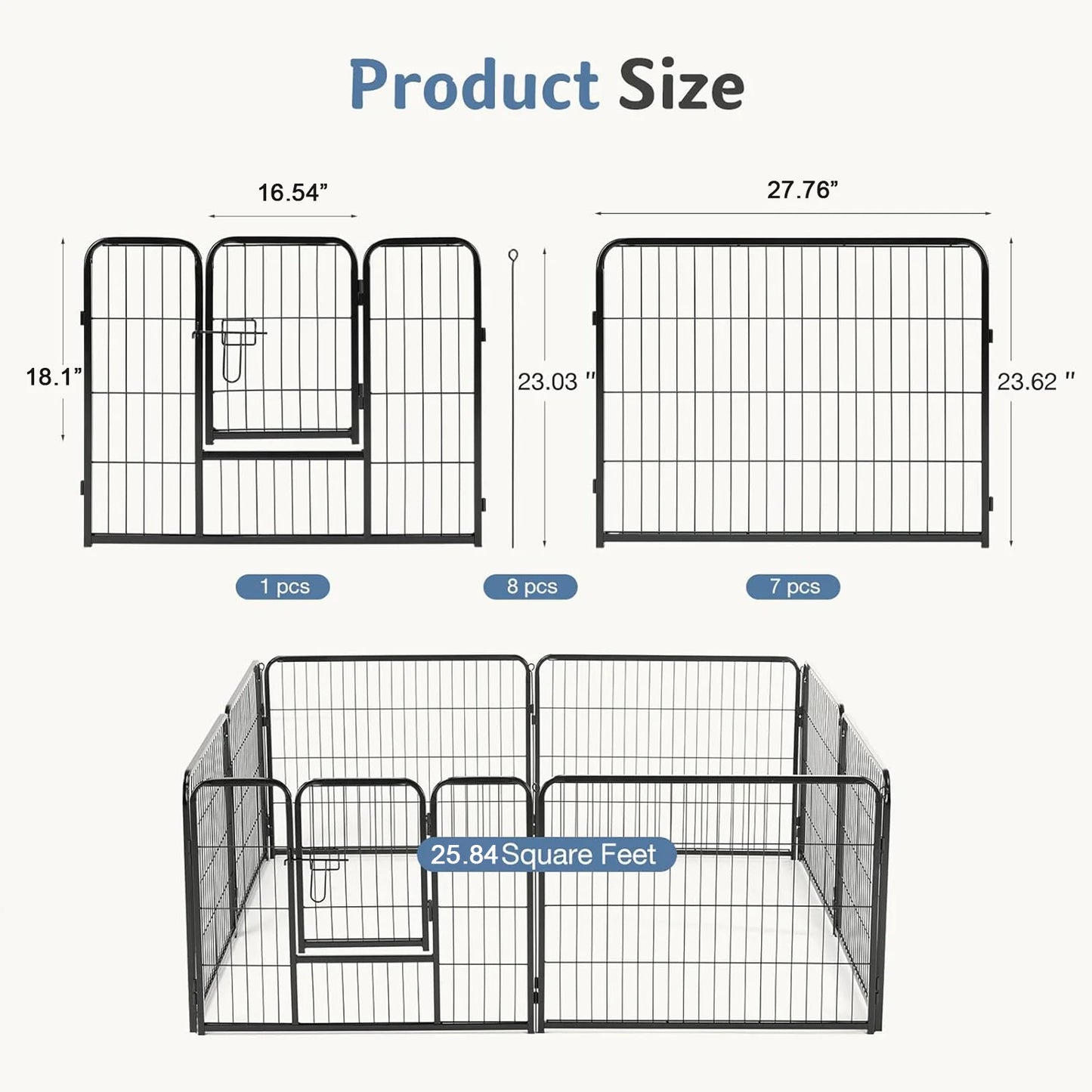 JHK Metal Dog Playpen 8 Panels Foldable Exercise Fence