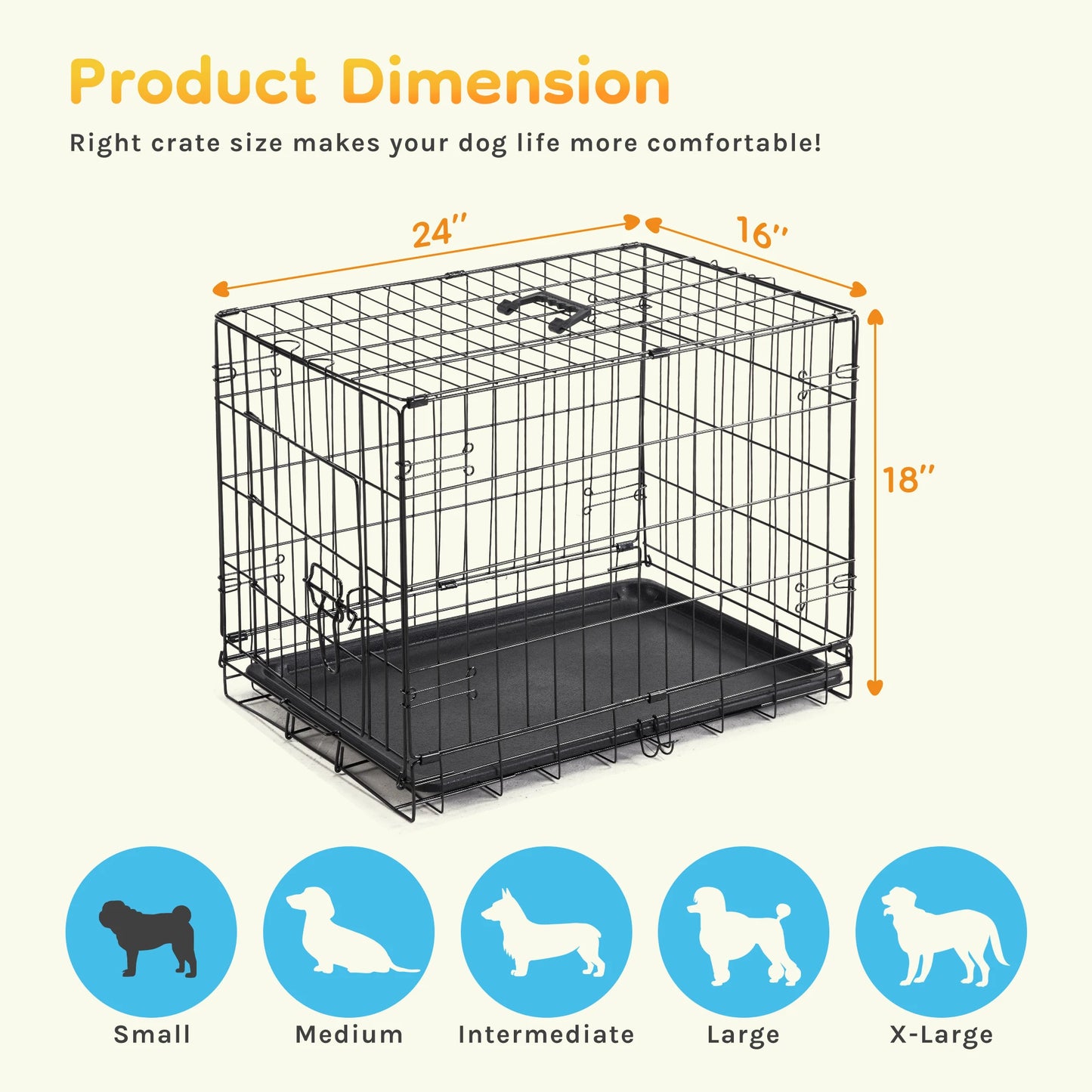 JHK Folding Metal Dog Cage With Leak Proof Pan Kennel Indoor Outdoor