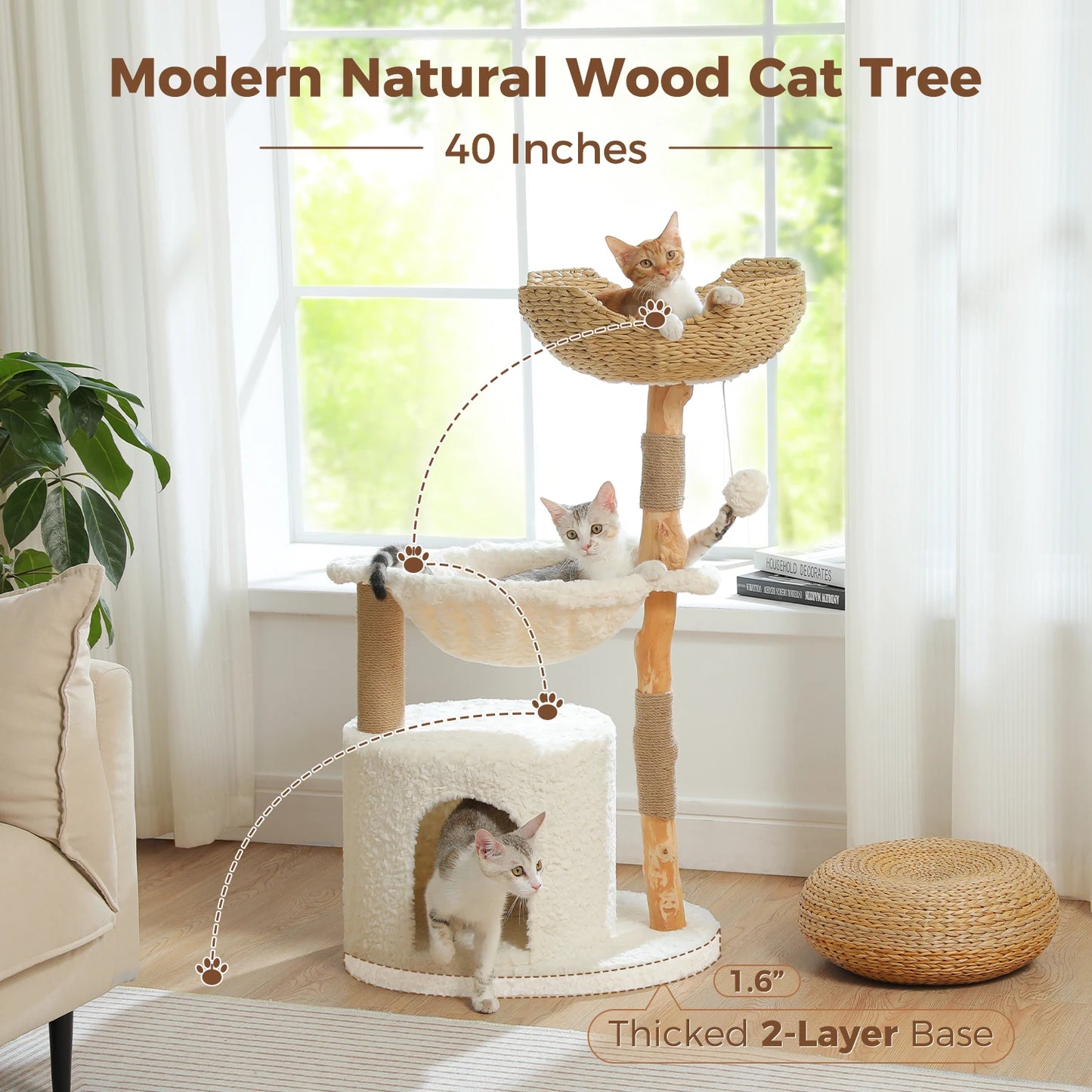 NONECN Real Branch Luxury Cat Condo And Tree Tower