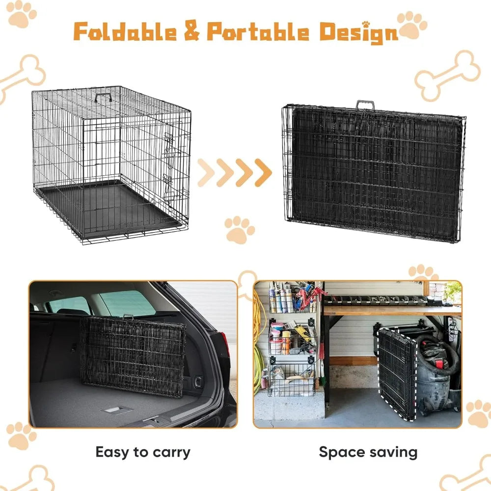 Double Door Dog Crate With Leakproof Pan Tray Indoor Use