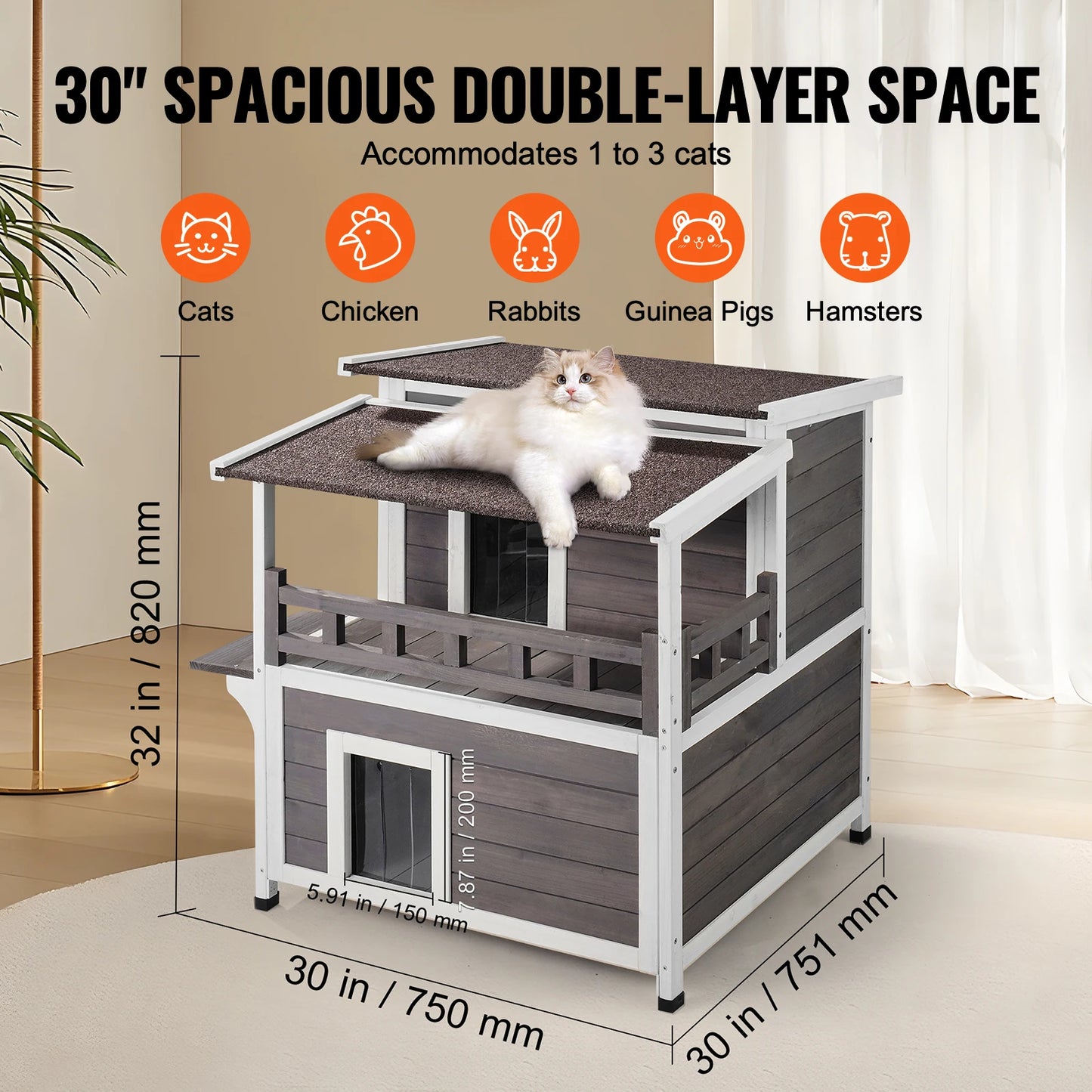SucceBuy Outdoor Cat House Weatherproof Two Story Shelter