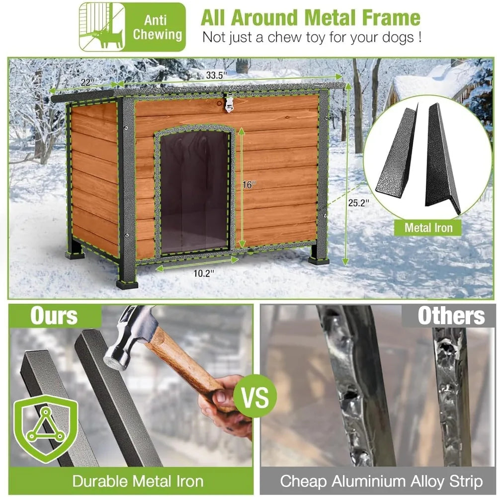 Insulated Outdoor Dog House With Heater Metal Frame Chew-Resistant Cord
