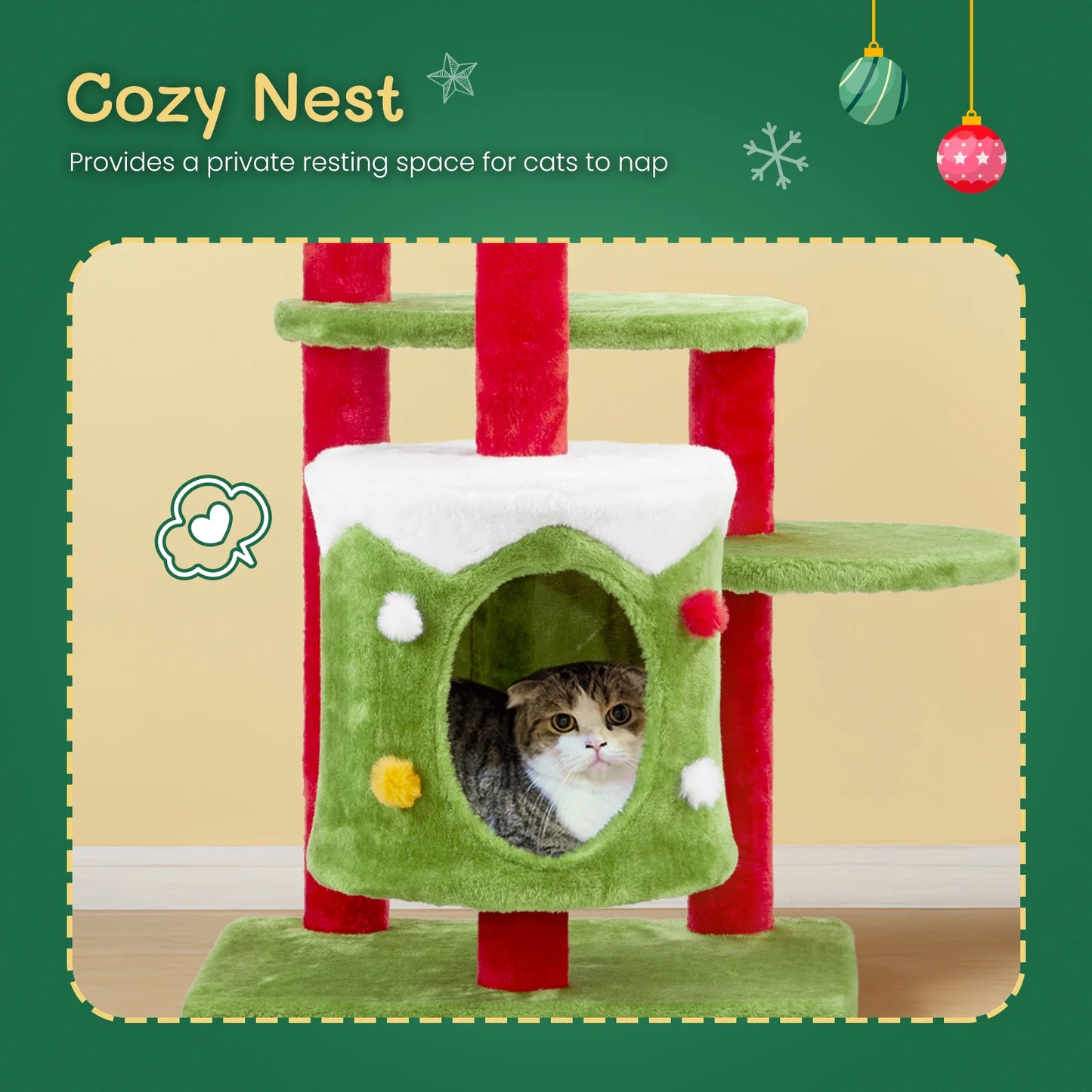 NONECN Christmas Cat Tower With Condo Plush 3 Level Cat Tree