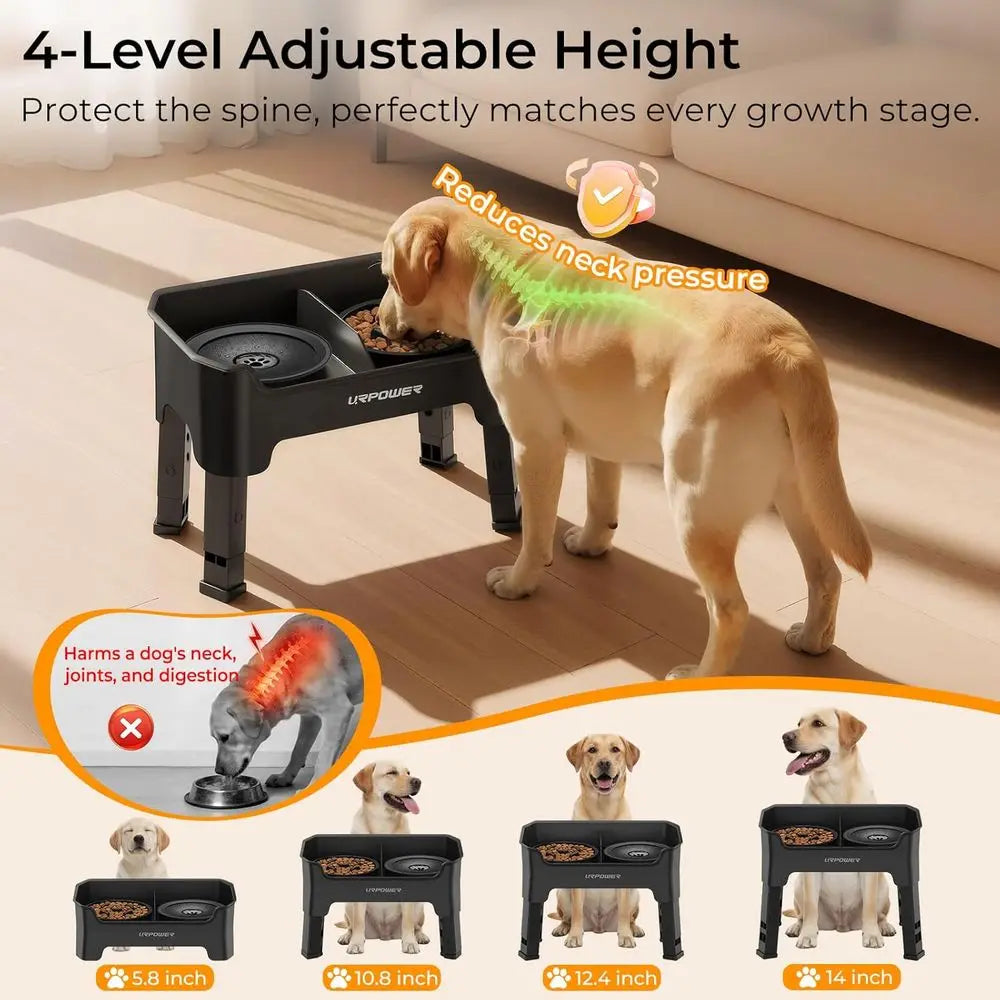 Elevated Adjustable Dog Bowls With No Spill And Slow Feeder