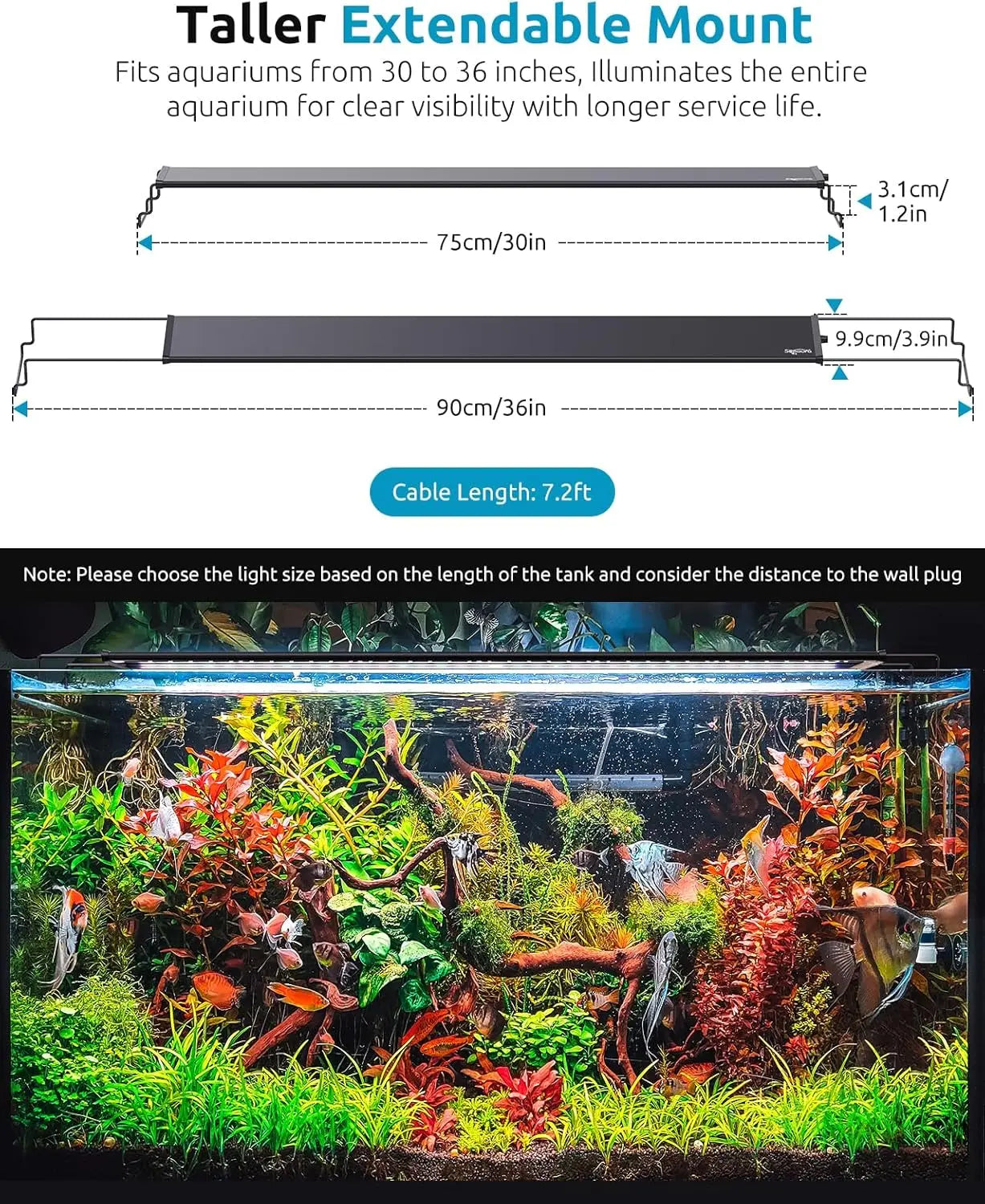 LED Aquarium Plant Light With Custom Timer And Power Off Memory Full Spectrum