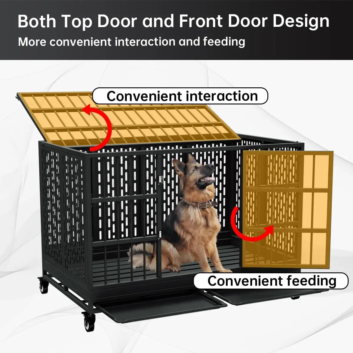 Ufsagcg Heavy Duty Dog Crate With Wheels Folding Metal Cage For Large Dogs