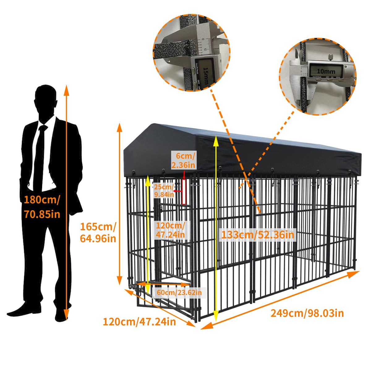 Heavy Duty Metal Outdoor Dog Kennel With Secure Roof