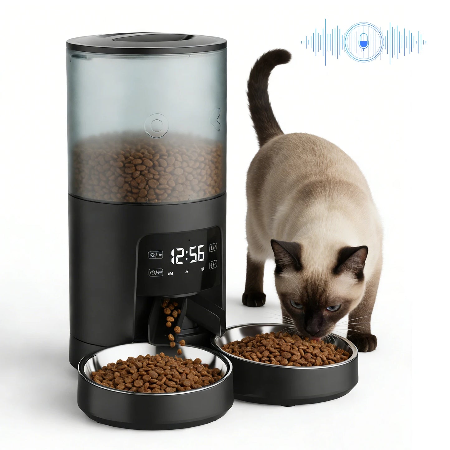 JHK Automatic Cat Feeder With Dual Bowls Timed Dispenser