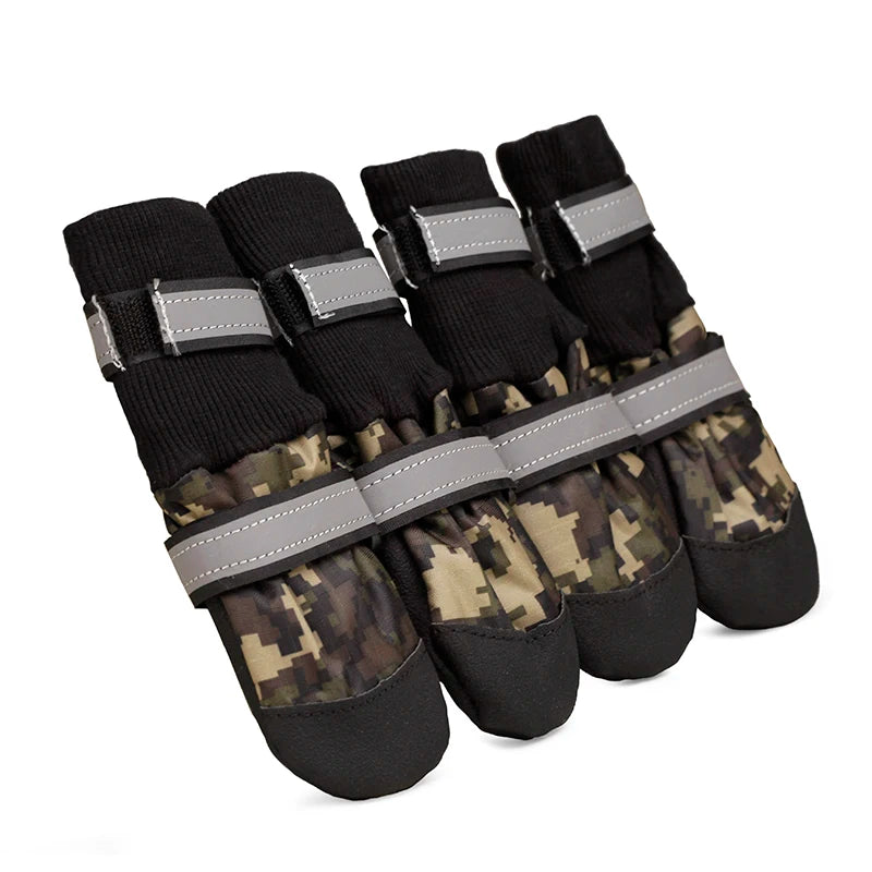 Waterproof Anti Slip Dog Snow Boots Reflective Camouflage