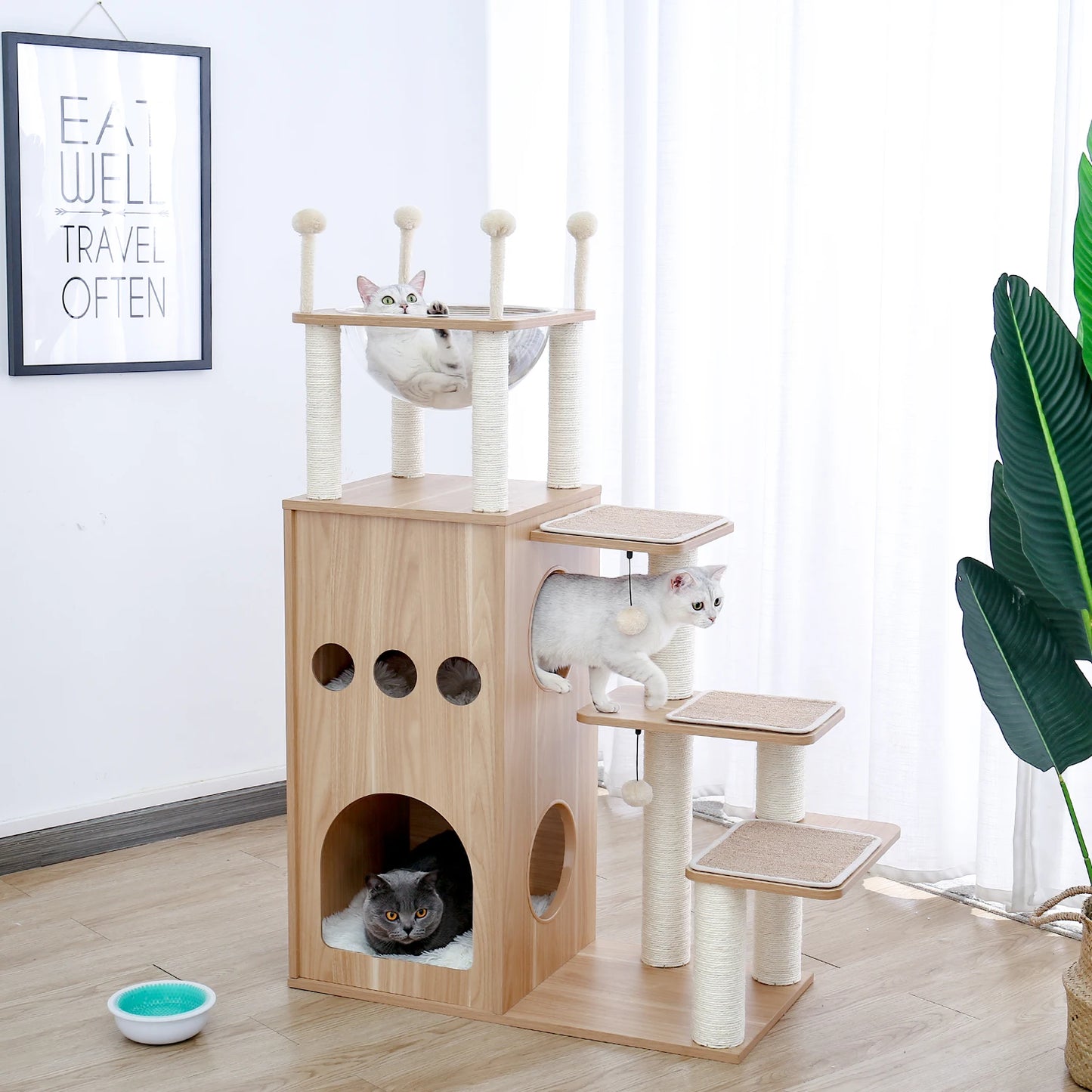PAWZ Road Modern Cat Tree For Large Cats Wood Tower With Scratch Post