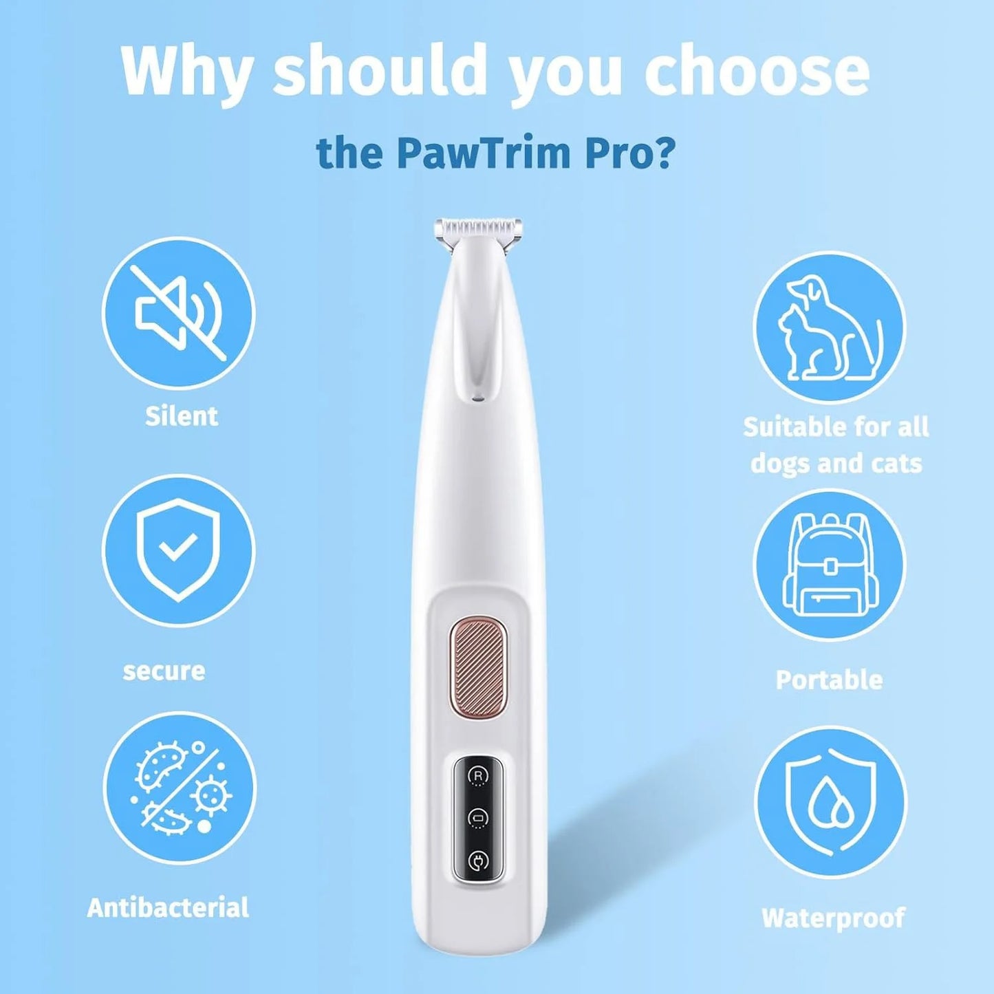 Cat Dog Paw Trimmer Rechargeable Pet Grooming Clippers With LED Light Low Noise