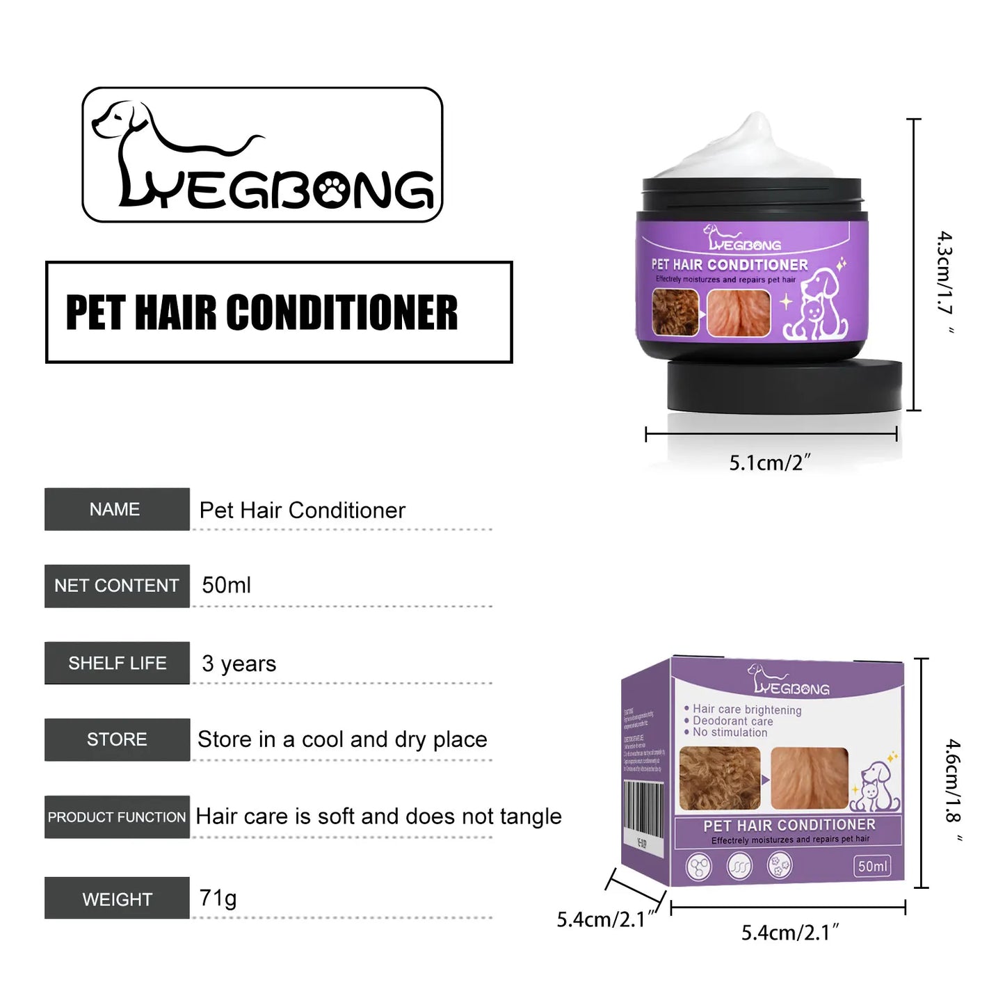YEGBONG Pet Hair Conditioner Detangling Smoothing Thickening Volumizing