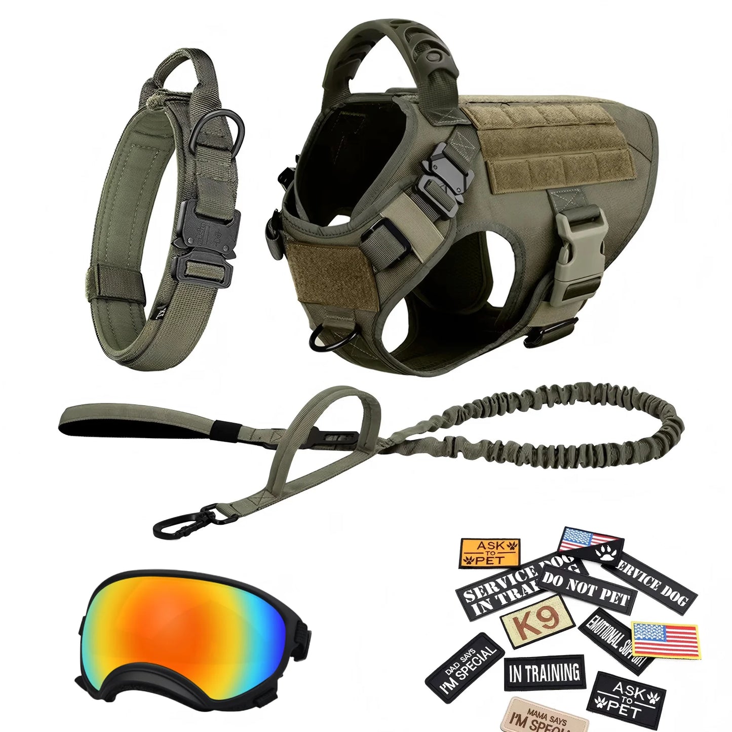 Tactical Dog Harness Vest With Leash And Velcro Patches Sunglasses