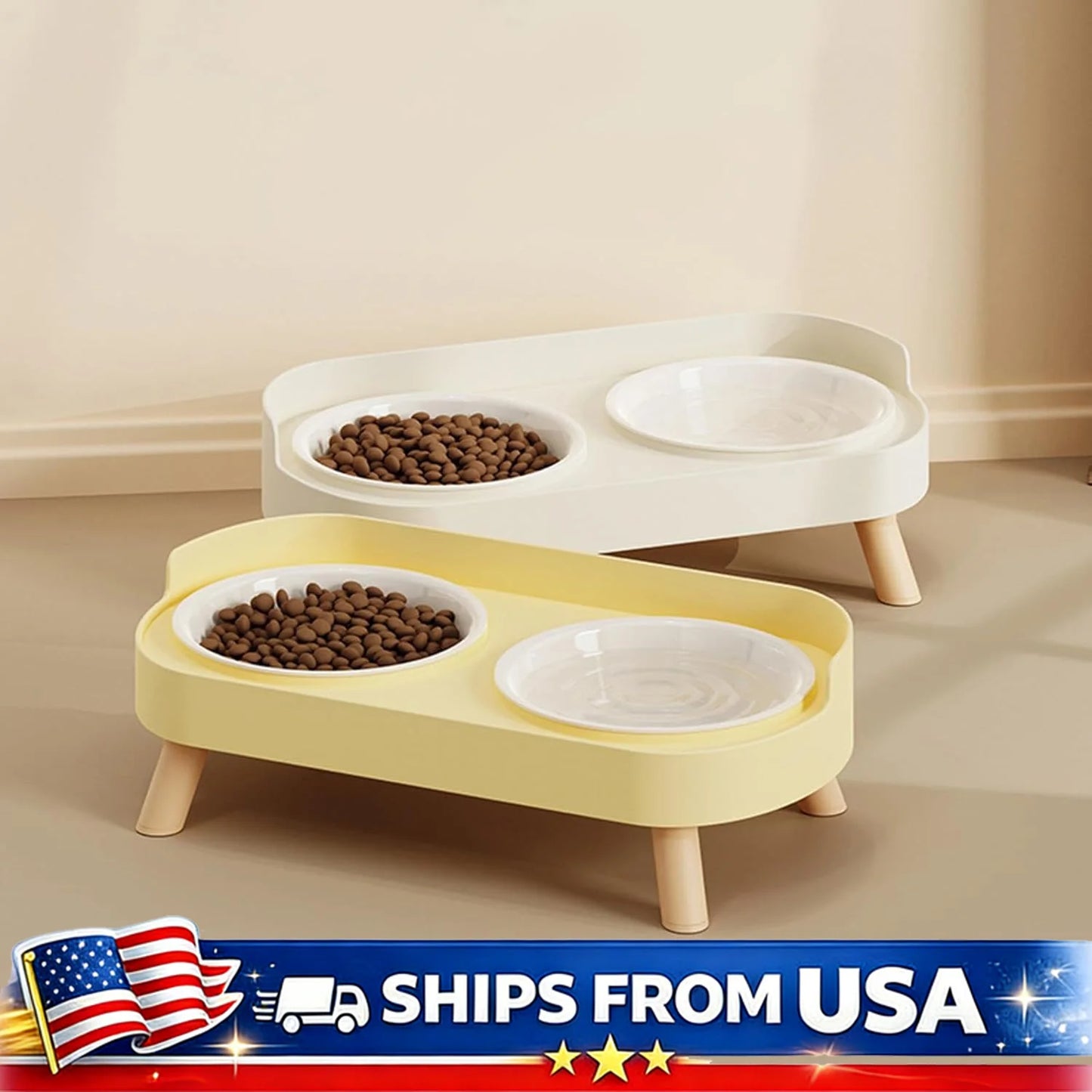 Elevated Pet Bowl Set Raised Feeding Stand For Cats Dogs