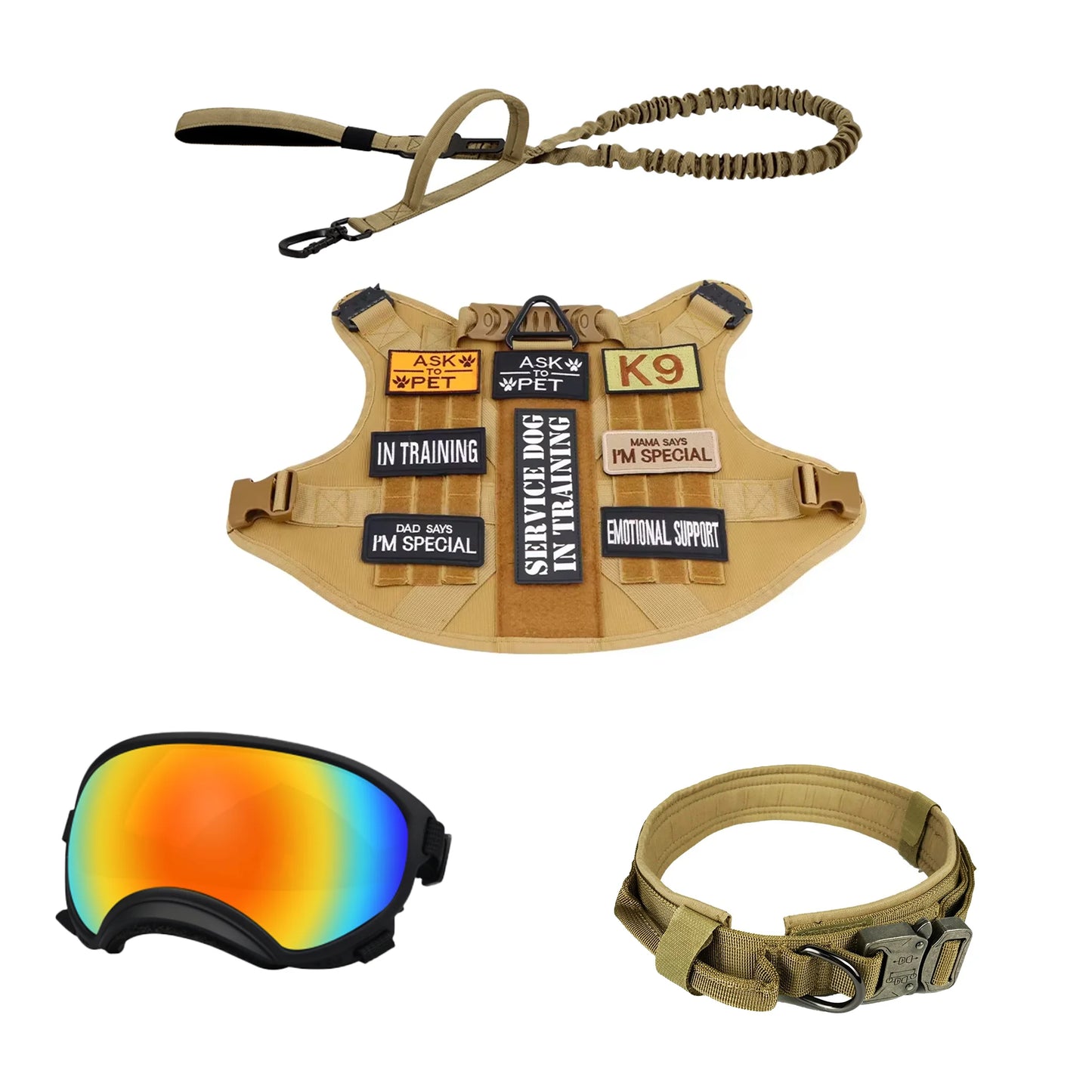 Tactical Dog Harness Vest With Leash And Velcro Patches Sunglasses