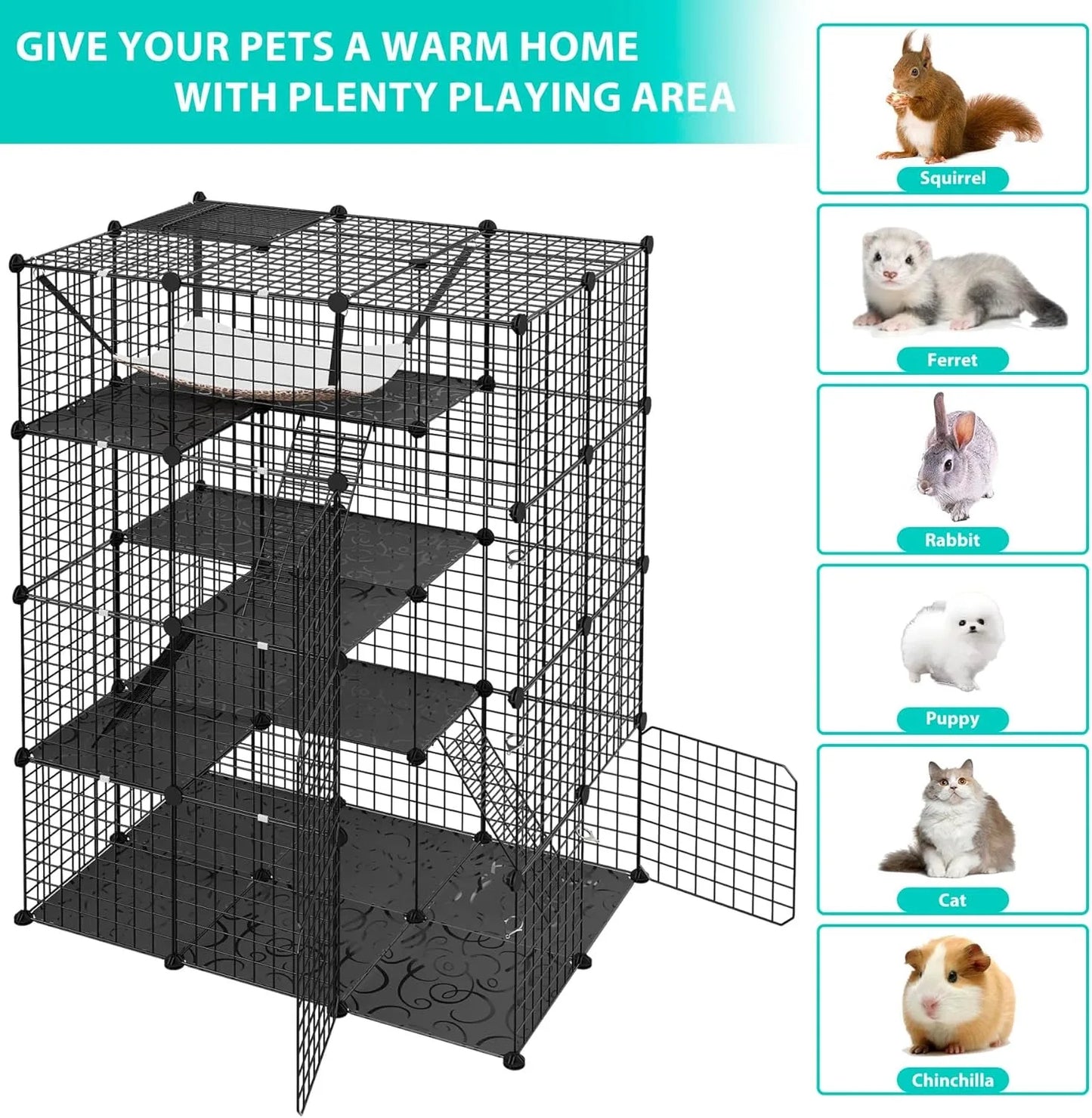4-Tier Cat Cage Indoor Enclosure Playpen With Hammock
