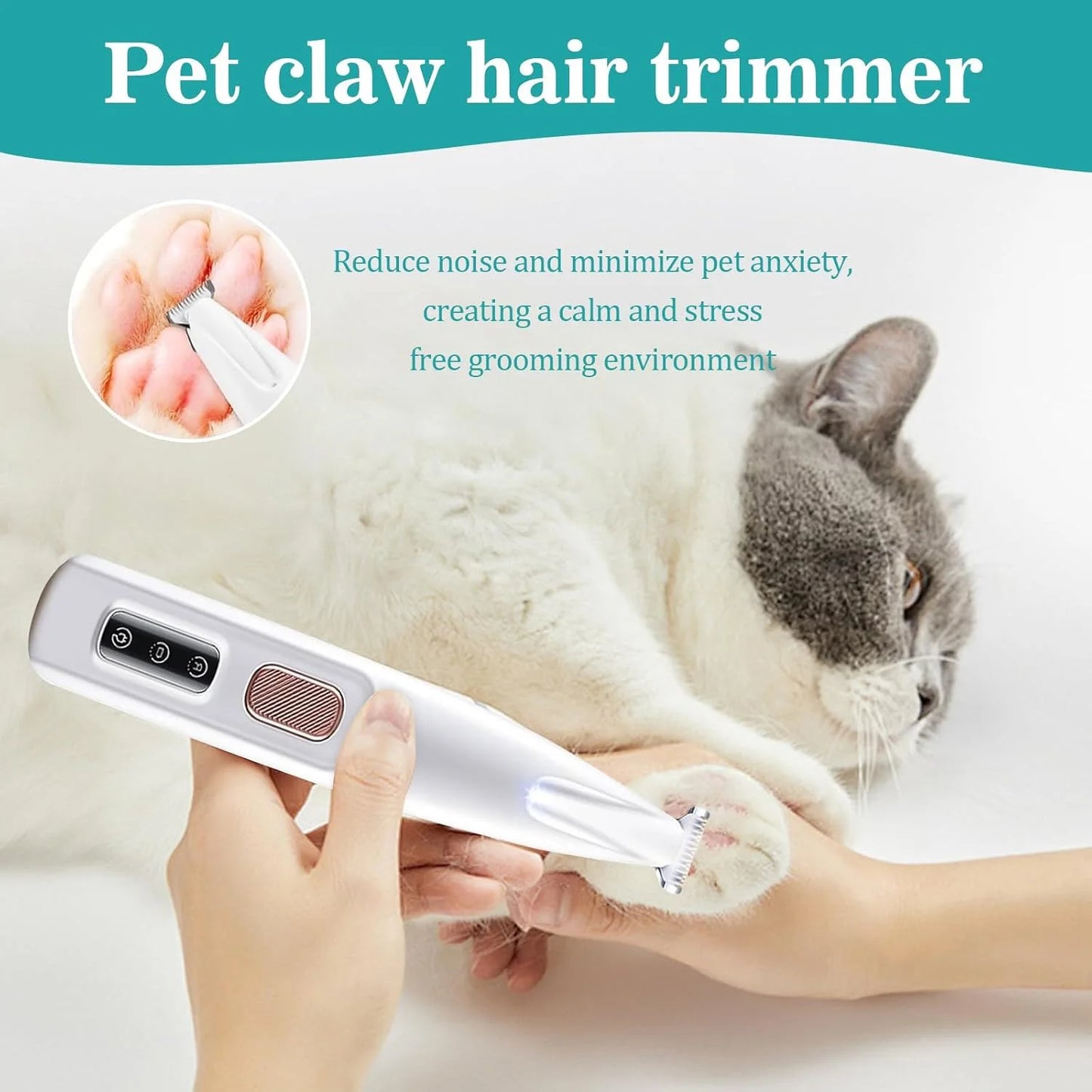 Cat Dog Paw Trimmer Rechargeable Pet Grooming Clippers With LED Light Low Noise