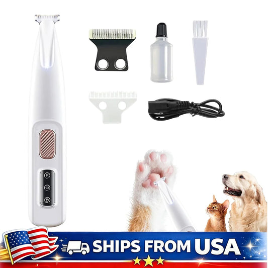 Cat Dog Paw Trimmer Rechargeable Pet Grooming Clippers With LED Light Low Noise