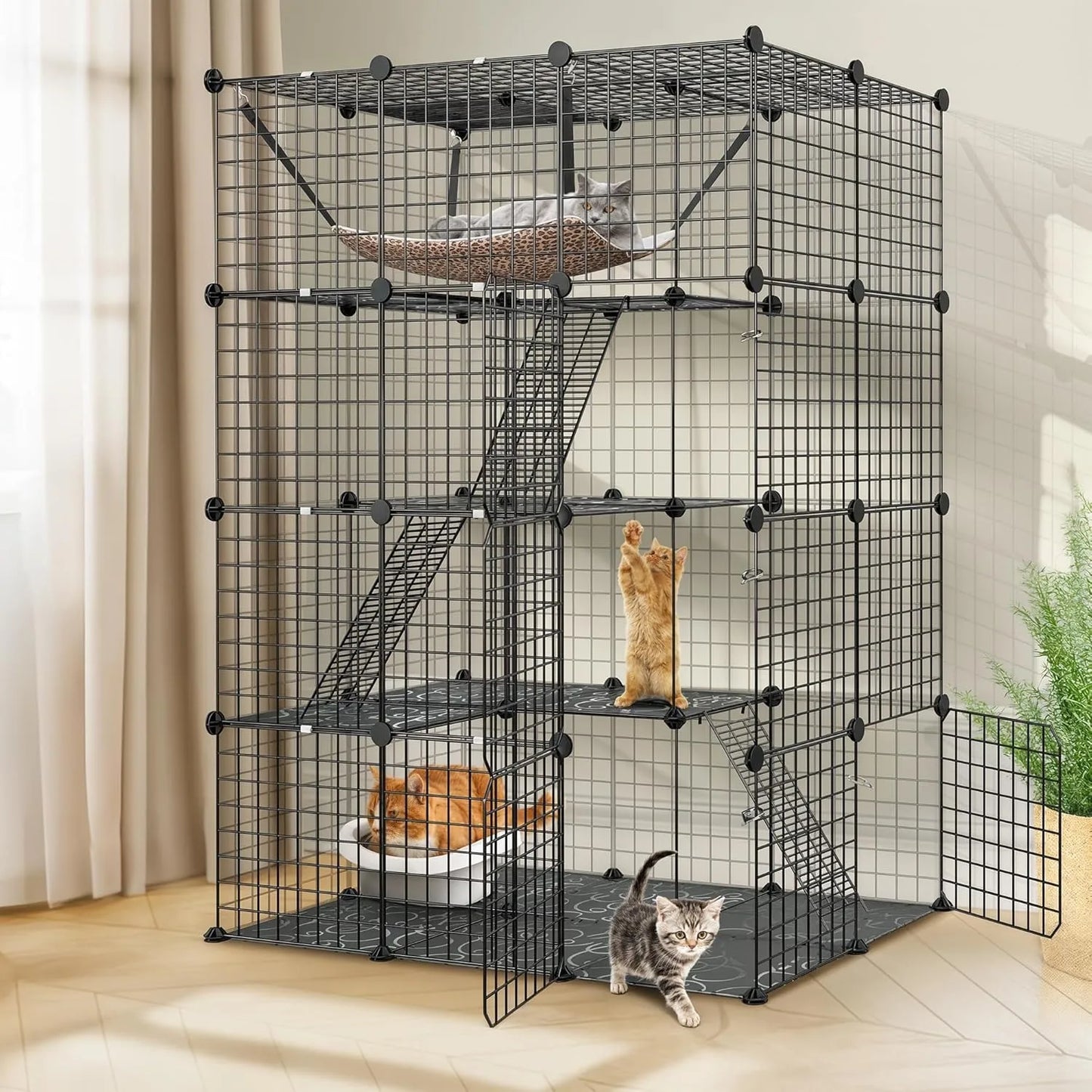 4-Tier Cat Cage Indoor Enclosure Playpen With Hammock