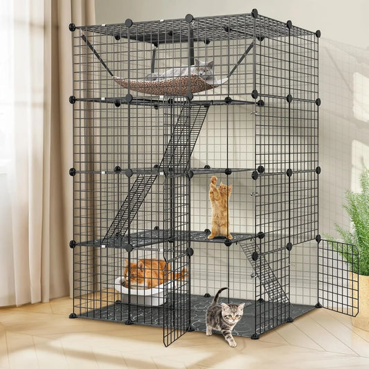 4-Tier Cat Cage Indoor Enclosure Playpen With Hammock